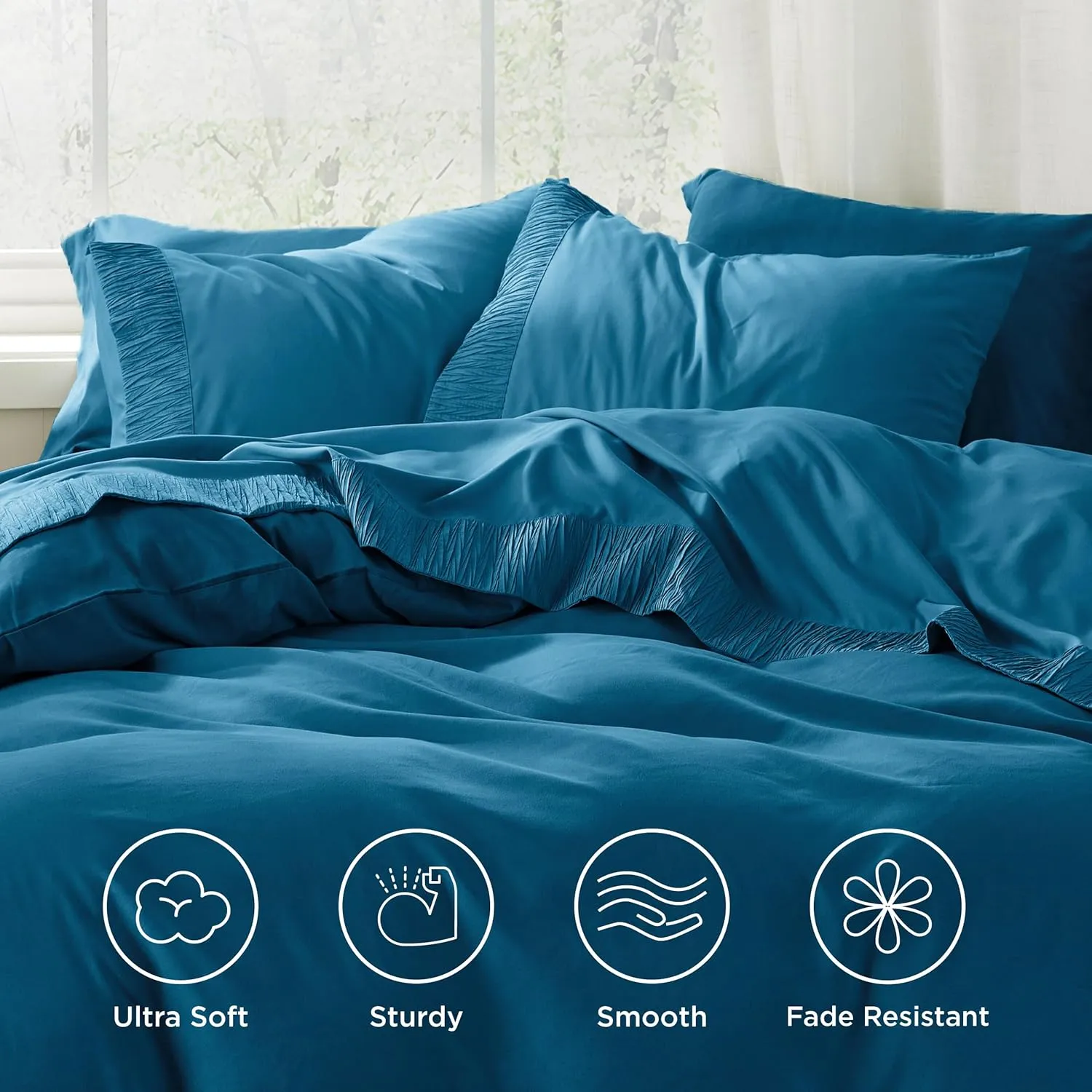 Bedsure Queen Sheet Set - 4 Pieces Soft Queen Size Sheets - Breathable & Cooling - Hotel Luxury - Easy Care Polyester Microfiber Bedding for Women, Men, Teal Blue