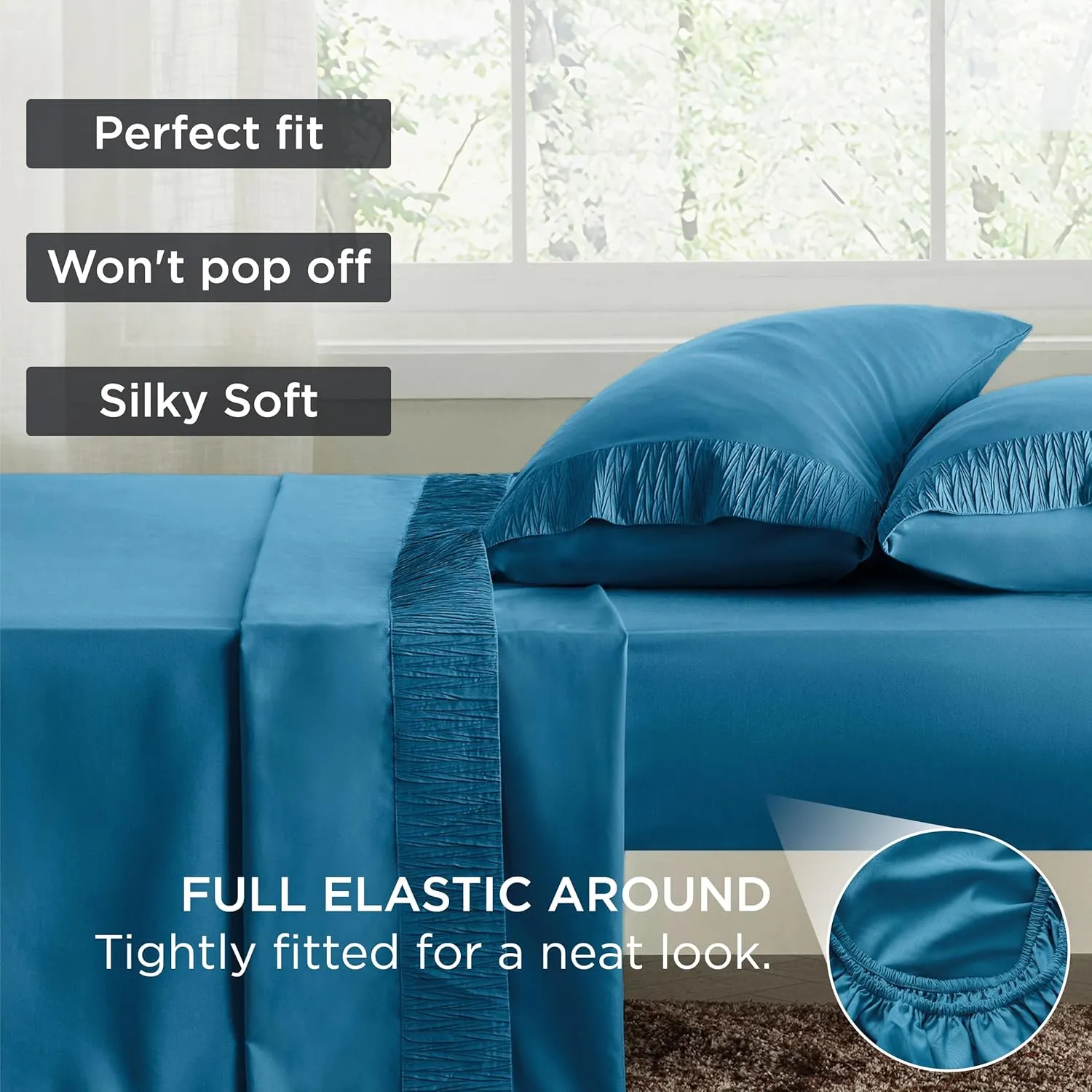Bedsure Queen Sheet Set - 4 Pieces Soft Queen Size Sheets - Breathable & Cooling - Hotel Luxury - Easy Care Polyester Microfiber Bedding for Women, Men, Teal Blue