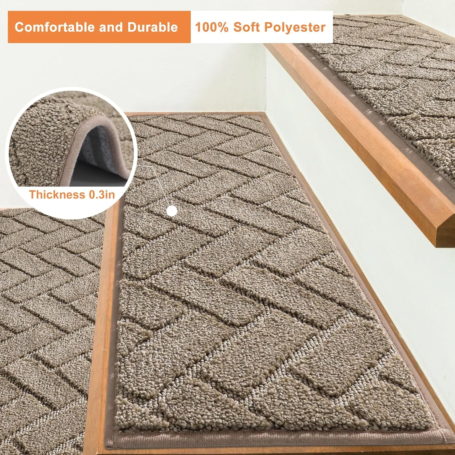 BEQHAUSE Stair Treads Non Slip Stair Runners Step Carpet Mat for Wooden Steps Indoor Machine Washable 28inX9in Edging Polyester Soft Stair Rugs for Kids Elders Pets with TPE Backing(Beige,4pcs)