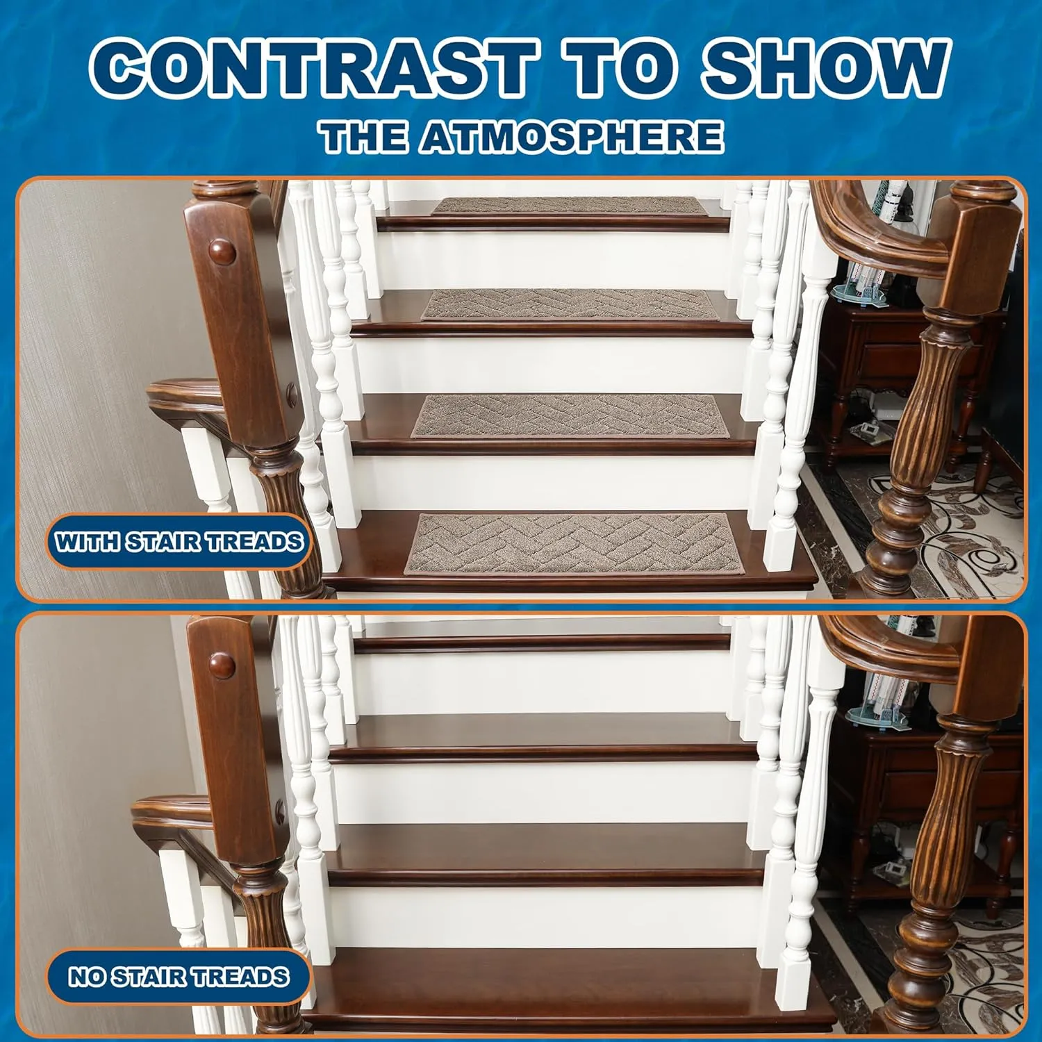 BEQHAUSE Stair Treads Non Slip Stair Runners Step Carpet Mat for Wooden Steps Indoor Machine Washable 28inX9in Edging Polyester Soft Stair Rugs for Kids Elders Pets with TPE Backing(Beige,4pcs)