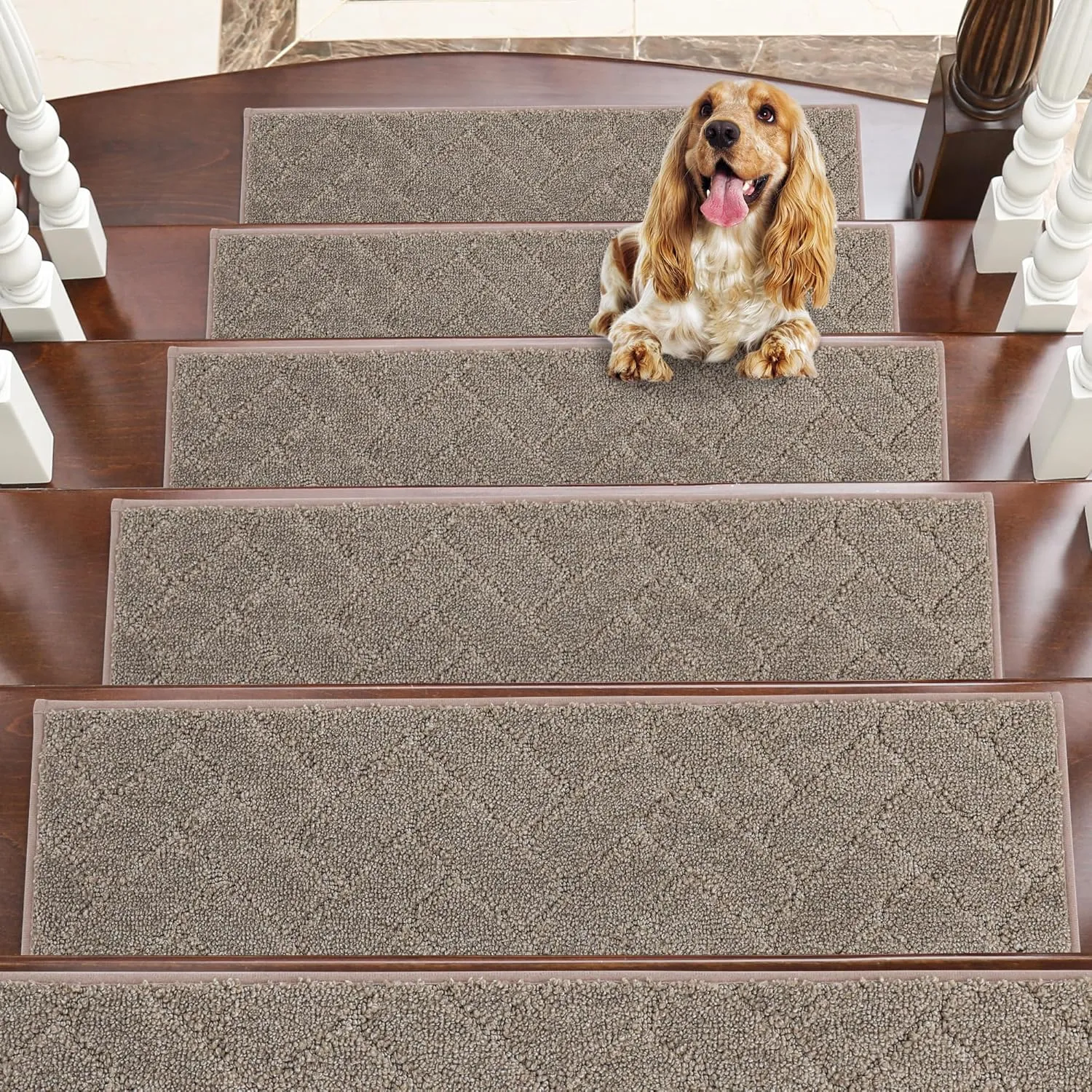 BEQHAUSE Stair Treads Non Slip Stair Runners Step Carpet Mat for Wooden Steps Indoor Machine Washable 28inX9in Edging Polyester Soft Stair Rugs for Kids Elders Pets with TPE Backing(Beige,4pcs)