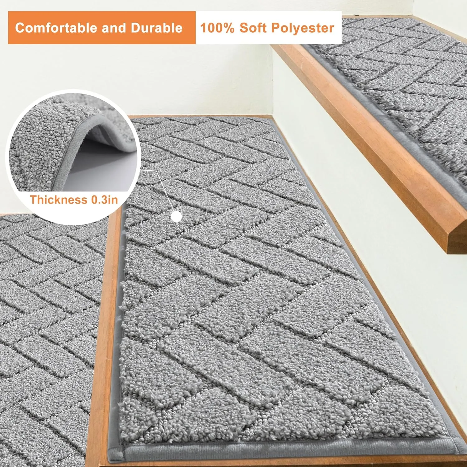 BEQHAUSE Stair Treads Non Slip Stair Runners Step Carpet Mat for Wooden Steps Indoor Machine Washable 28inX9in Edging Polyester Soft Stair Rugs for Kids Elders Pets with TPE Backing(Grey,4pcs)