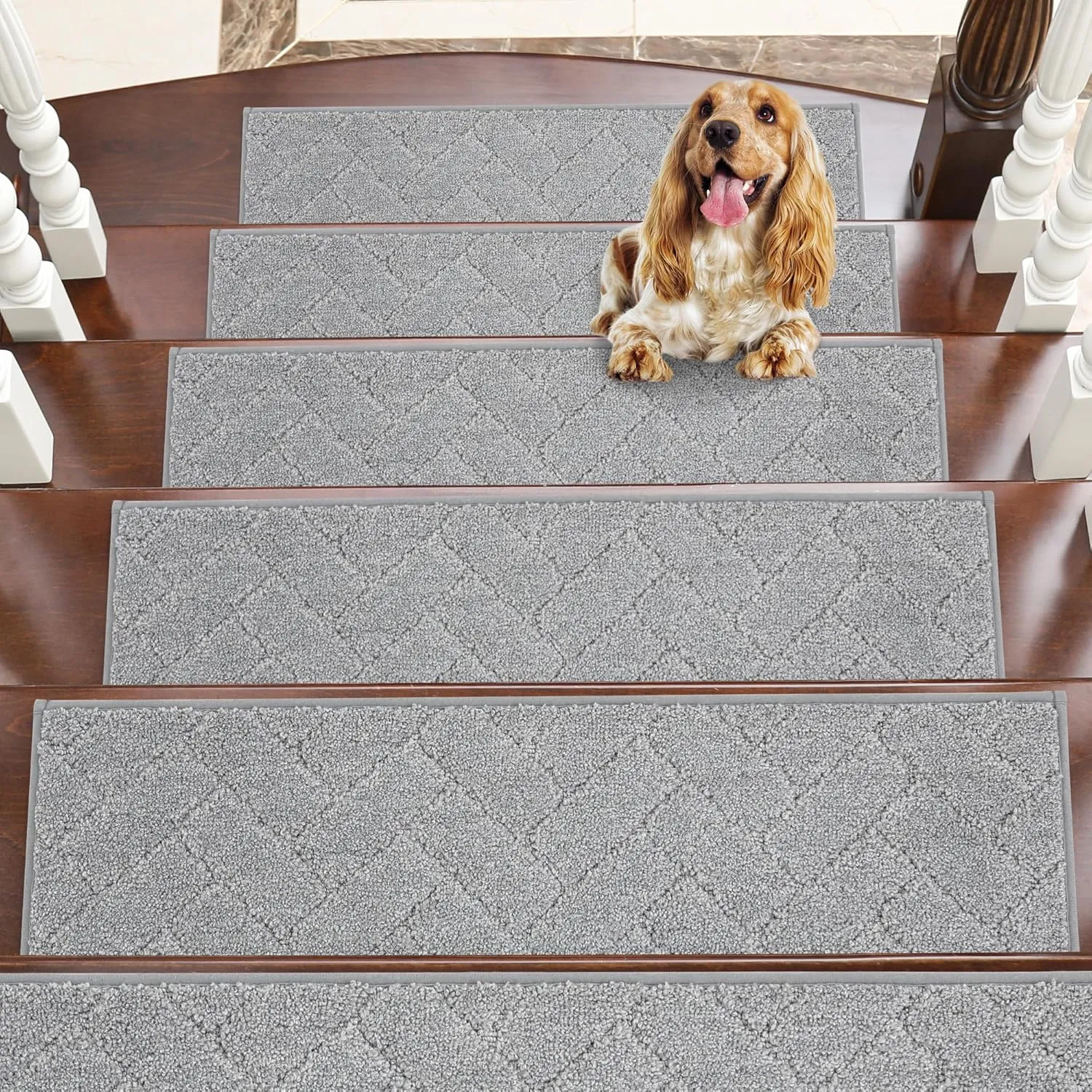 BEQHAUSE Stair Treads Non Slip Stair Runners Step Carpet Mat for Wooden Steps Indoor Machine Washable 28inX9in Edging Polyester Soft Stair Rugs for Kids Elders Pets with TPE Backing(Grey,4pcs)