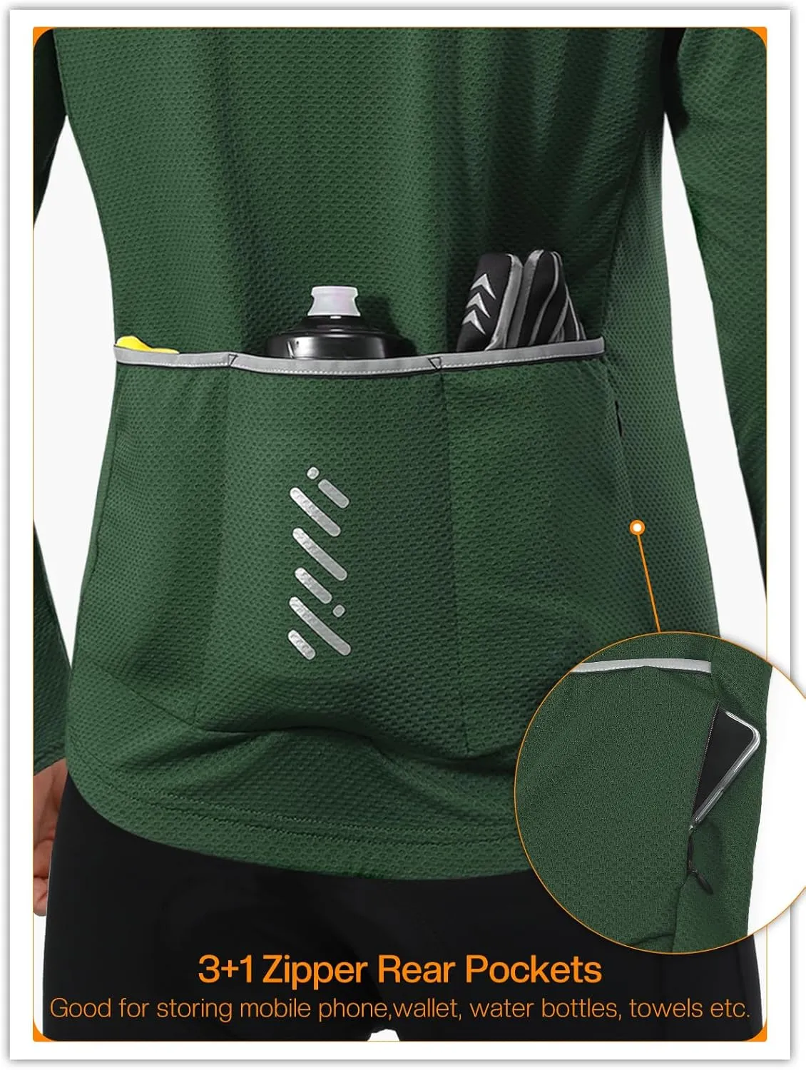 BERGRISAR Men's Long Sleeve Cycling Jersey Spring Fall Road Bike Shirt Biking Bicycle Mountain Bike Jersey