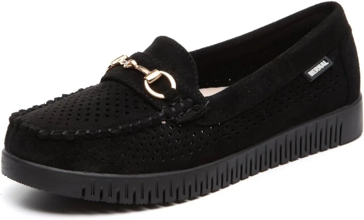 Bernal Loafers for Women Slip On Penny Loafers Hollow Out Breathable Slip On Flat Shoes Work Walking Shoes with Buckle