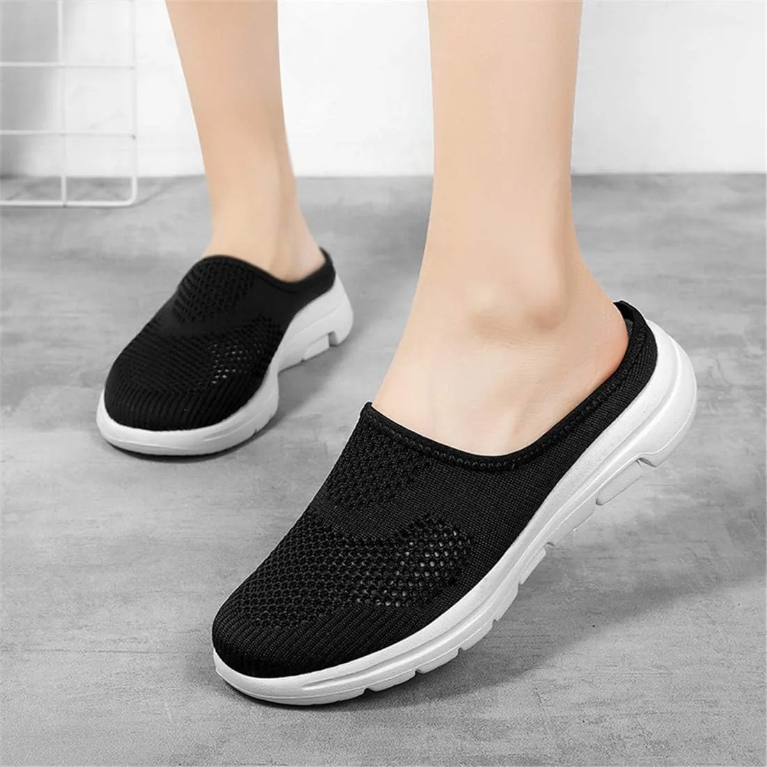 BIFINI Womens Backless Sneakers Mesh Slip-on Mule Shoes Breathable Slippers