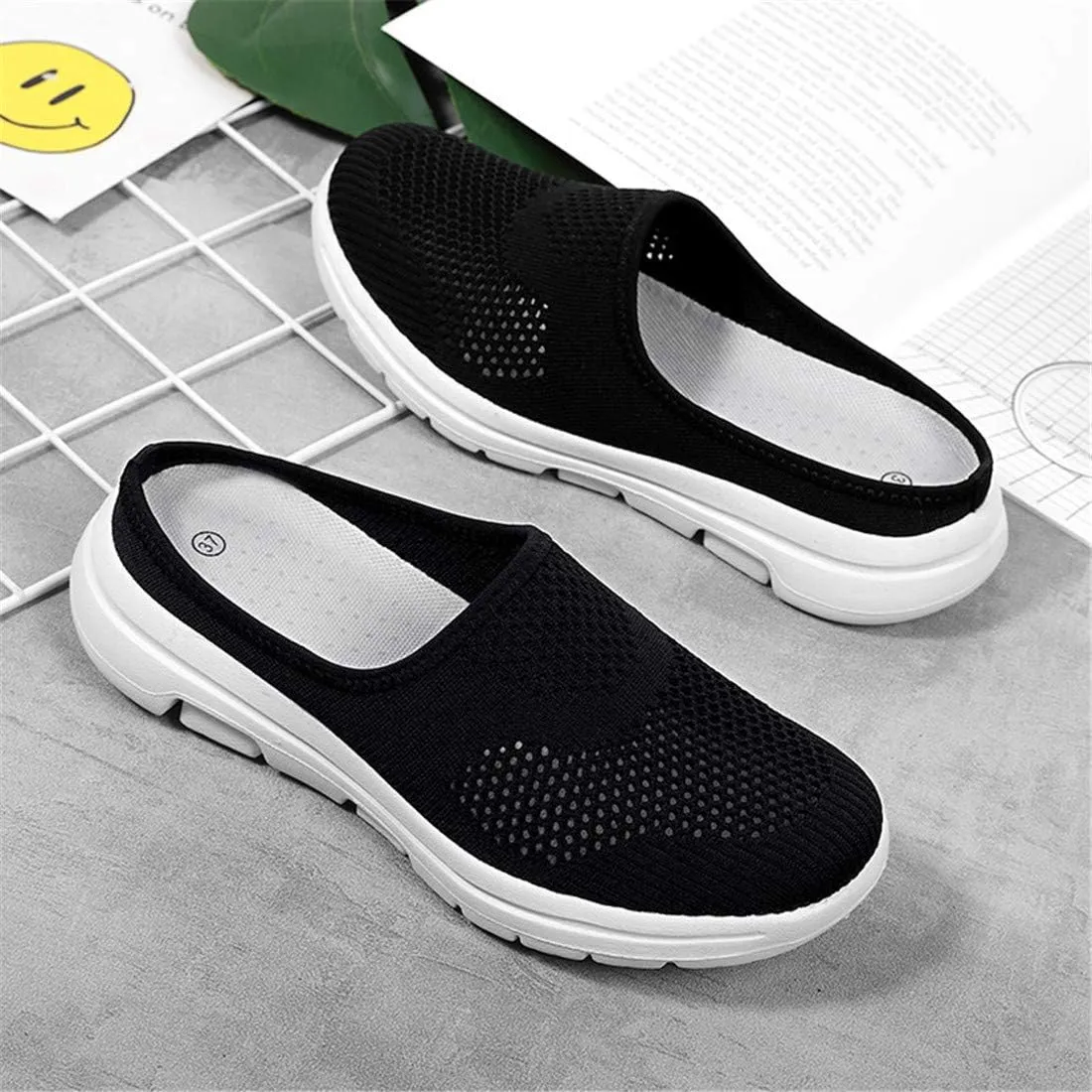 BIFINI Womens Backless Sneakers Mesh Slip-on Mule Shoes Breathable Slippers