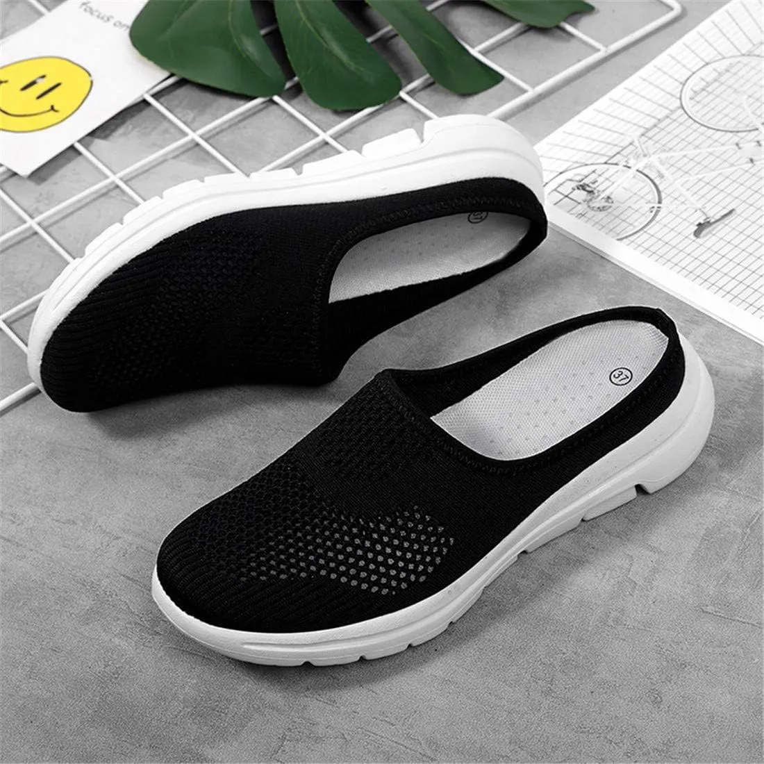 BIFINI Womens Backless Sneakers Mesh Slip-on Mule Shoes Breathable Slippers