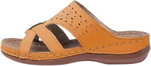 BILIKEYU Womens Wedge Platform Slides Sandals Open Toe Cutouts Breathable Crisscross Straps Soft Sole Slip on Slippers