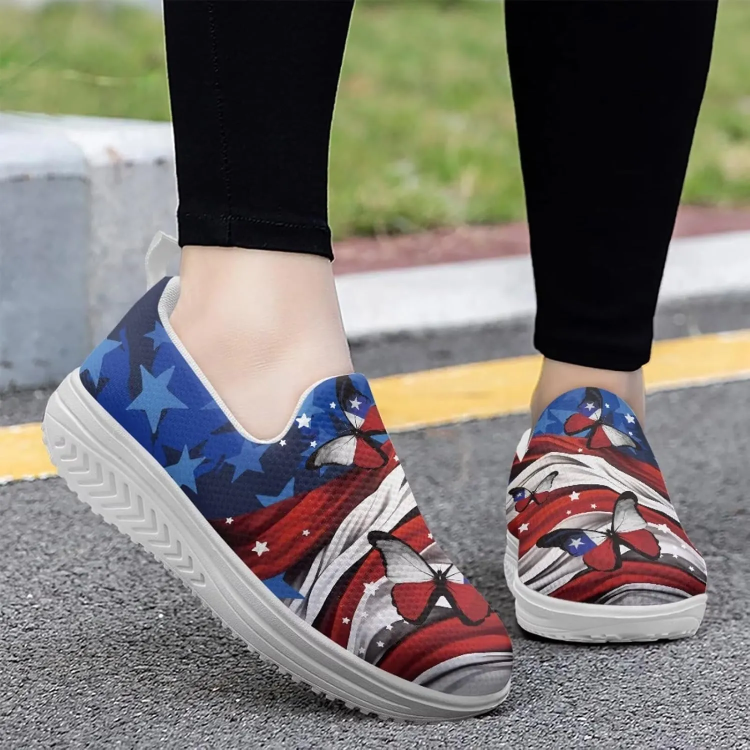 Binienty Women's Slip-On Platform Loafers Breathable Mesh Walking Sneakers Rocking Bottom Footwear