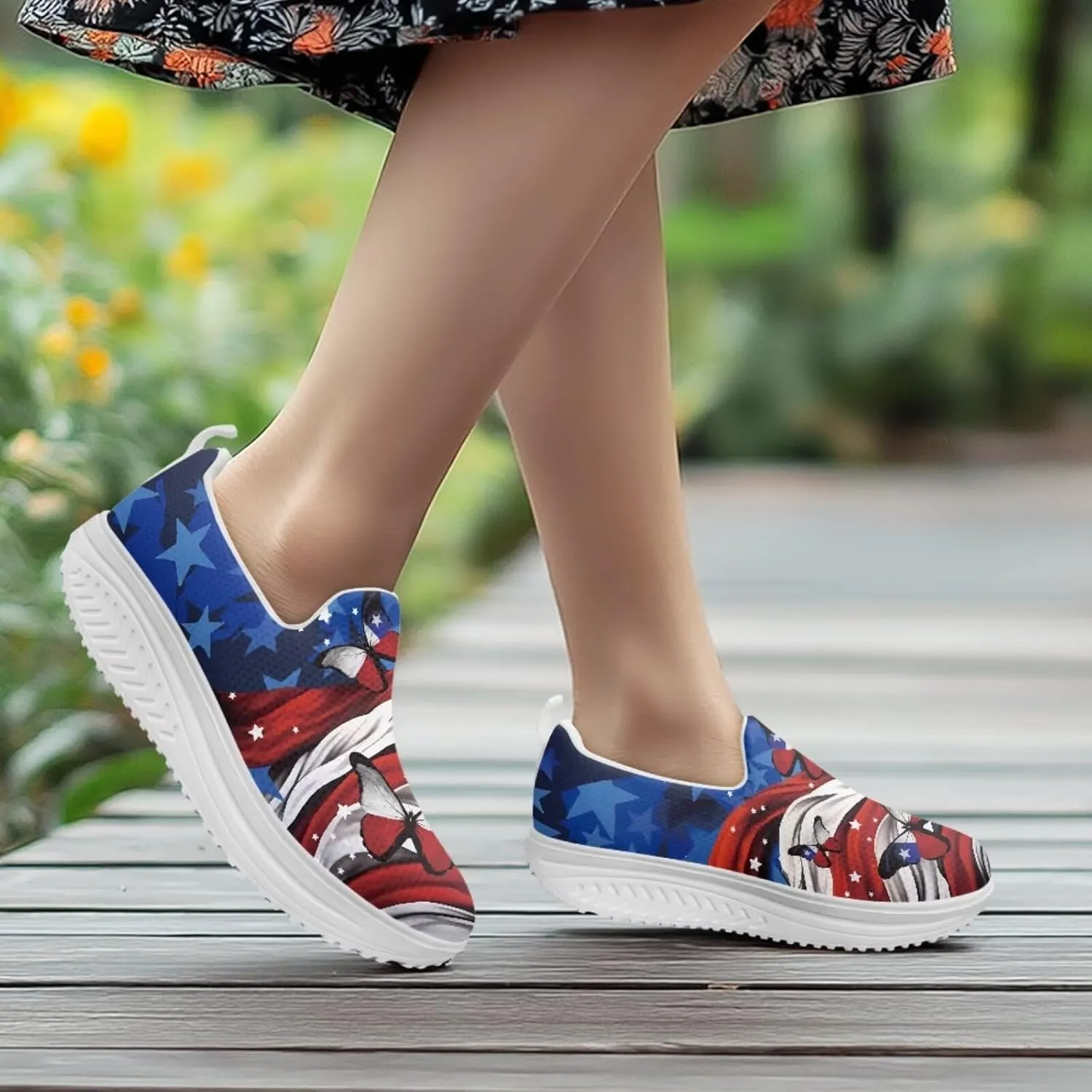 Binienty Women's Slip-On Platform Loafers Breathable Mesh Walking Sneakers Rocking Bottom Footwear