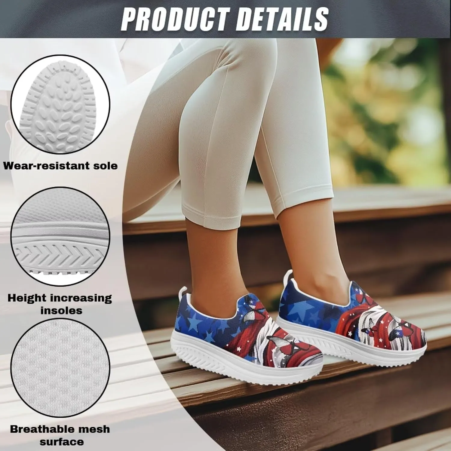 Binienty Women's Slip-On Platform Loafers Breathable Mesh Walking Sneakers Rocking Bottom Footwear