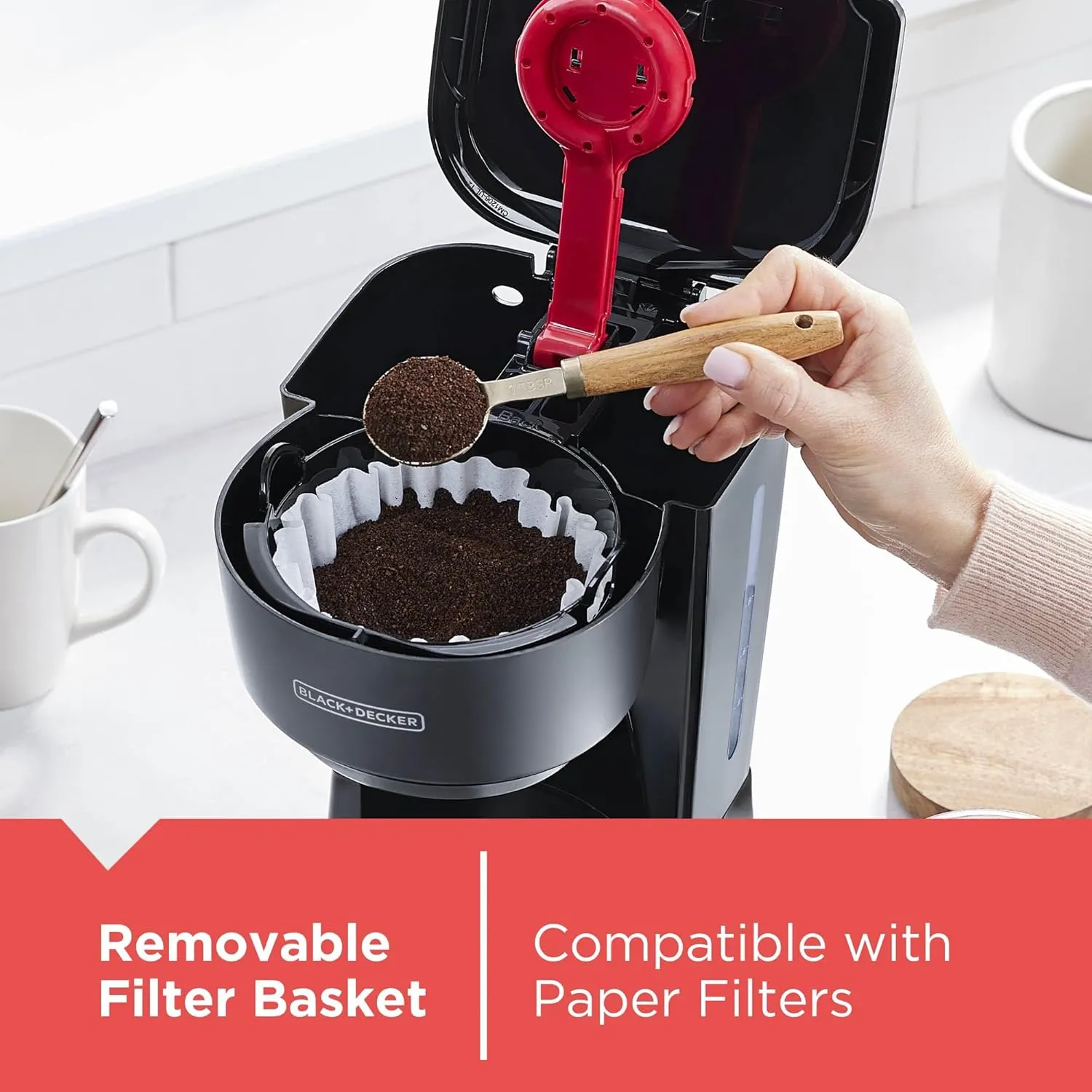 BLACK DECKER 12-Cup Coffee Maker with Easy On/Off Switch, Easy Pour, Non-Drip Carafe with Removable Filter Basket, Vortex Technology, Black
