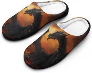 Black Dragon in Flames Casual Mens Slippers Warm Soft Comfy Slip On House Shoes Indoor Outdoor