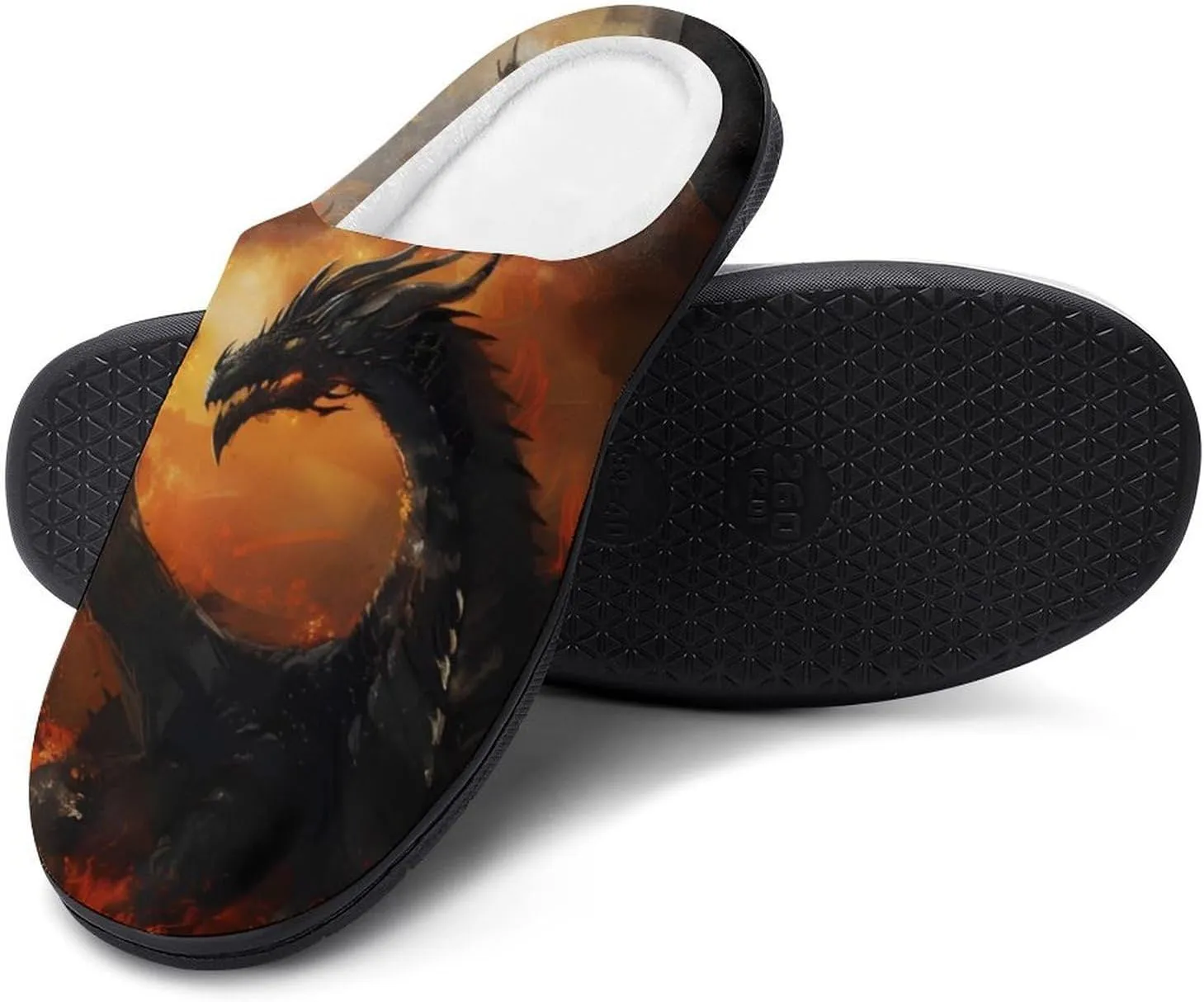 Black Dragon in Flames Casual Mens Slippers Warm Soft Comfy Slip On House Shoes Indoor Outdoor
