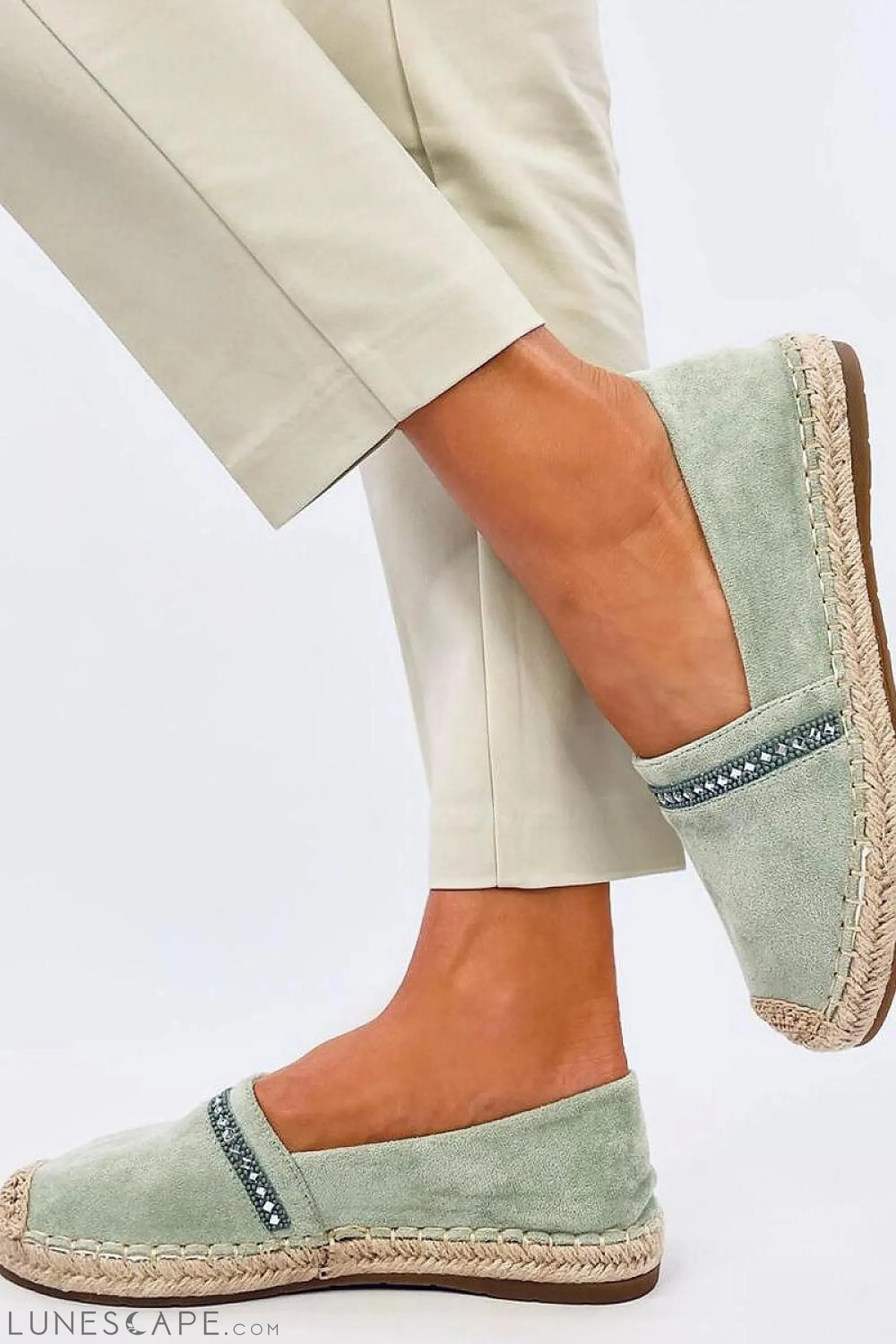 Black Eco-Suede Espadrilles with Crystal Detail and Natural Jute Braided Sole