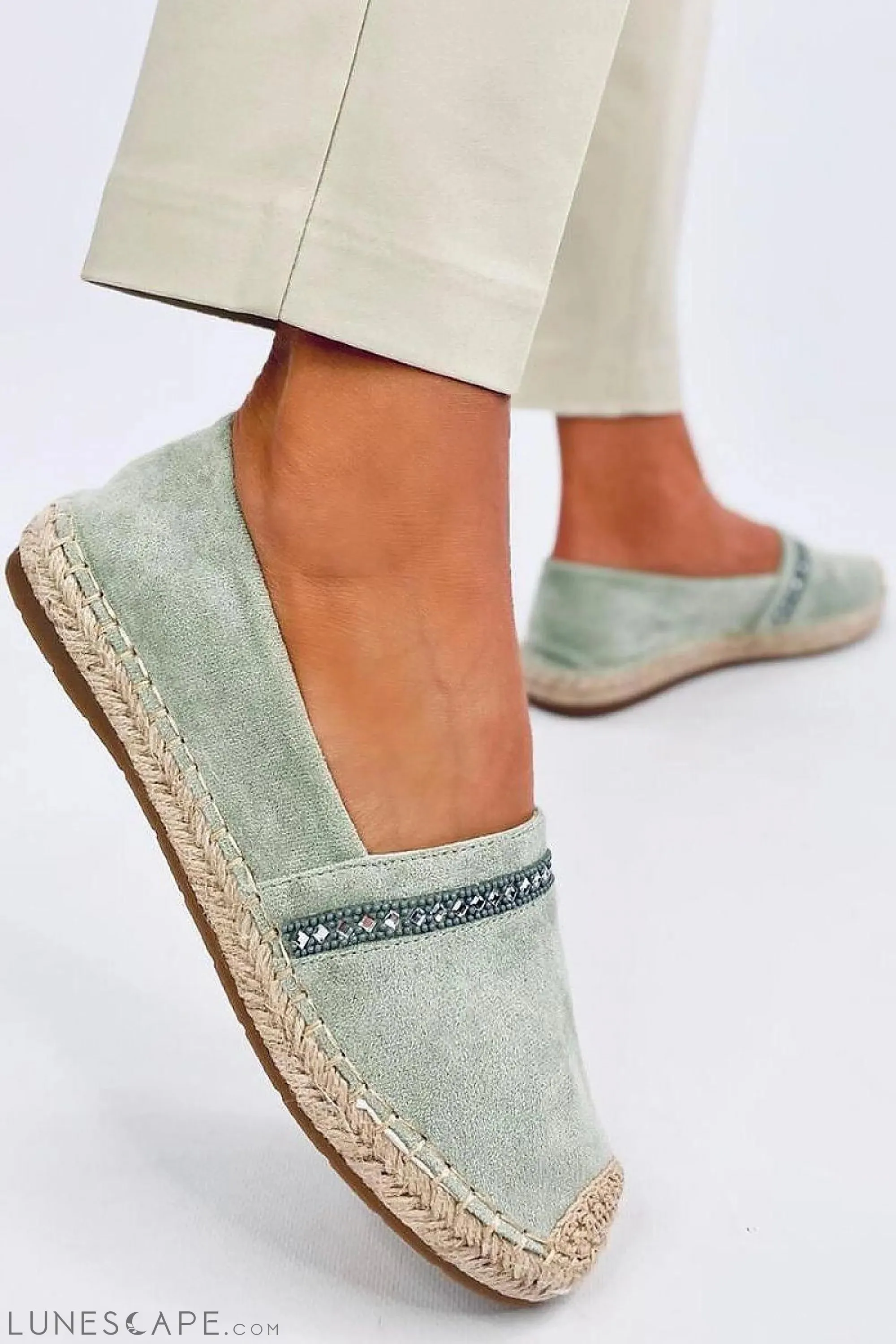 Black Eco-Suede Espadrilles with Crystal Detail and Natural Jute Braided Sole