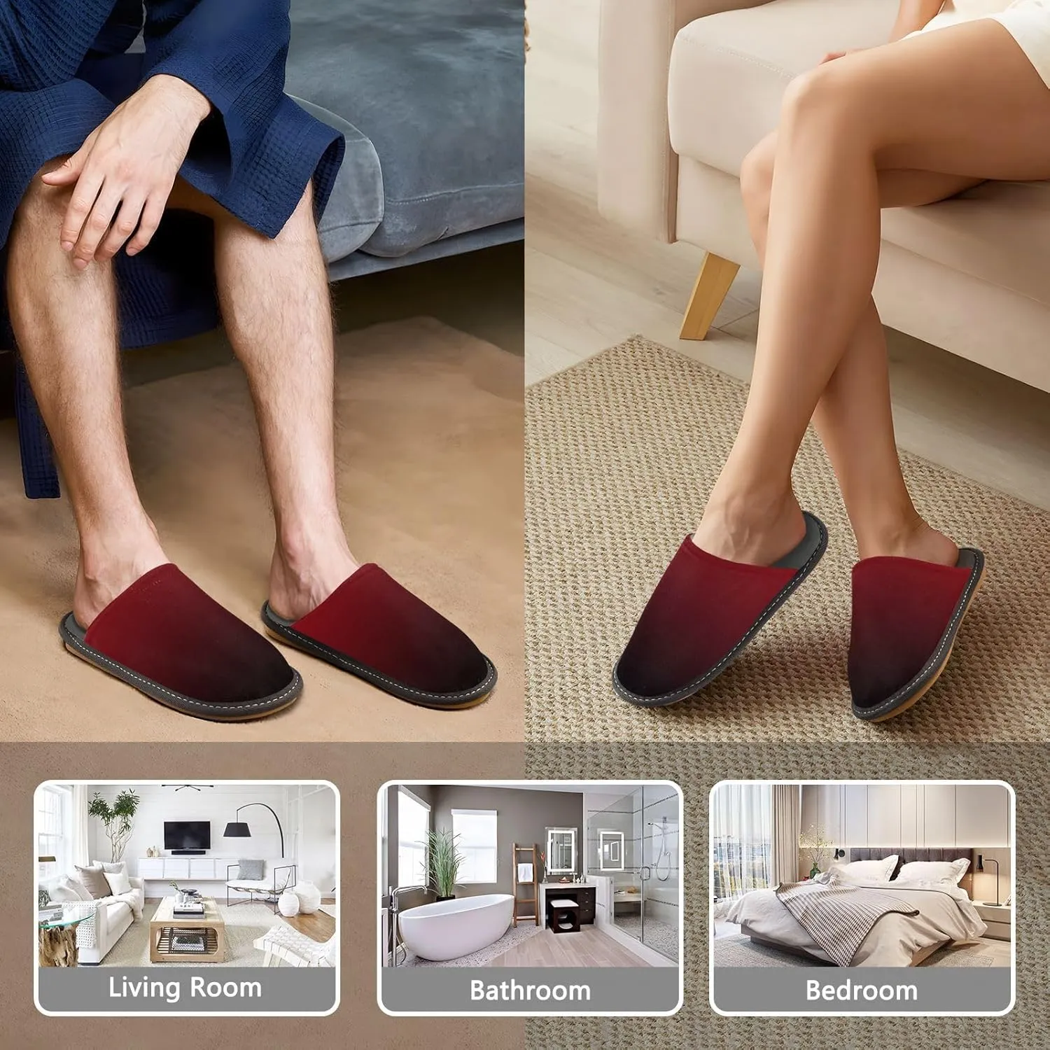 Black Red House Slippers for Women Men Non-Slip Slip On Slippers