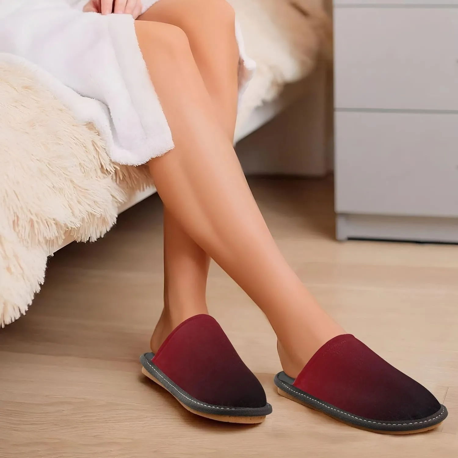 Black Red House Slippers for Women Men Non-Slip Slip On Slippers