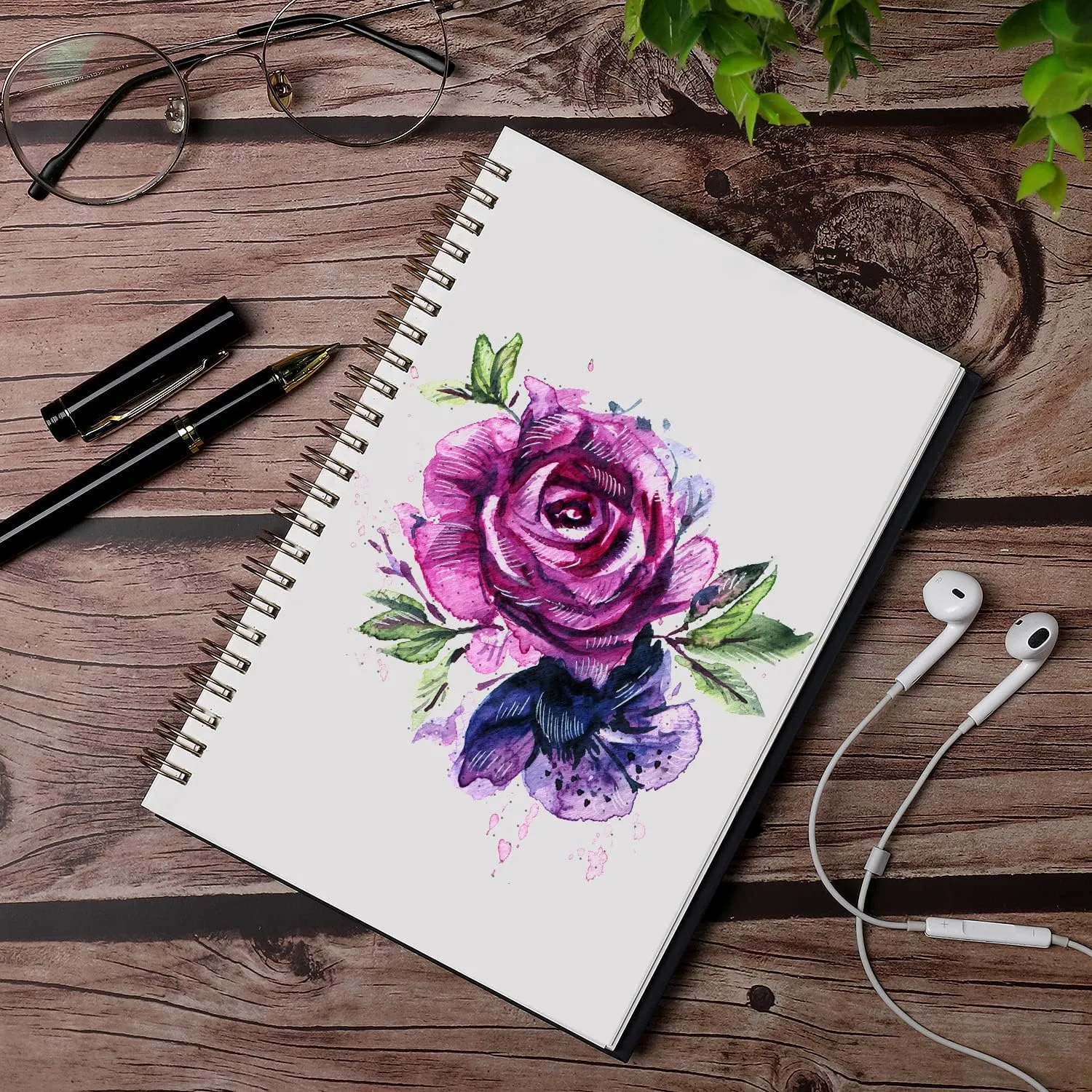 Blank Spiral Notebook, A5 Flower Unlined Journals Bulk, 100GSM Thick Paper Travel Journal Set, Hard Cover, Plain Wirebound Draw Sketchbook Planner, 75 Sheets per Book, 5.7x8.3 inch, 3 Pack