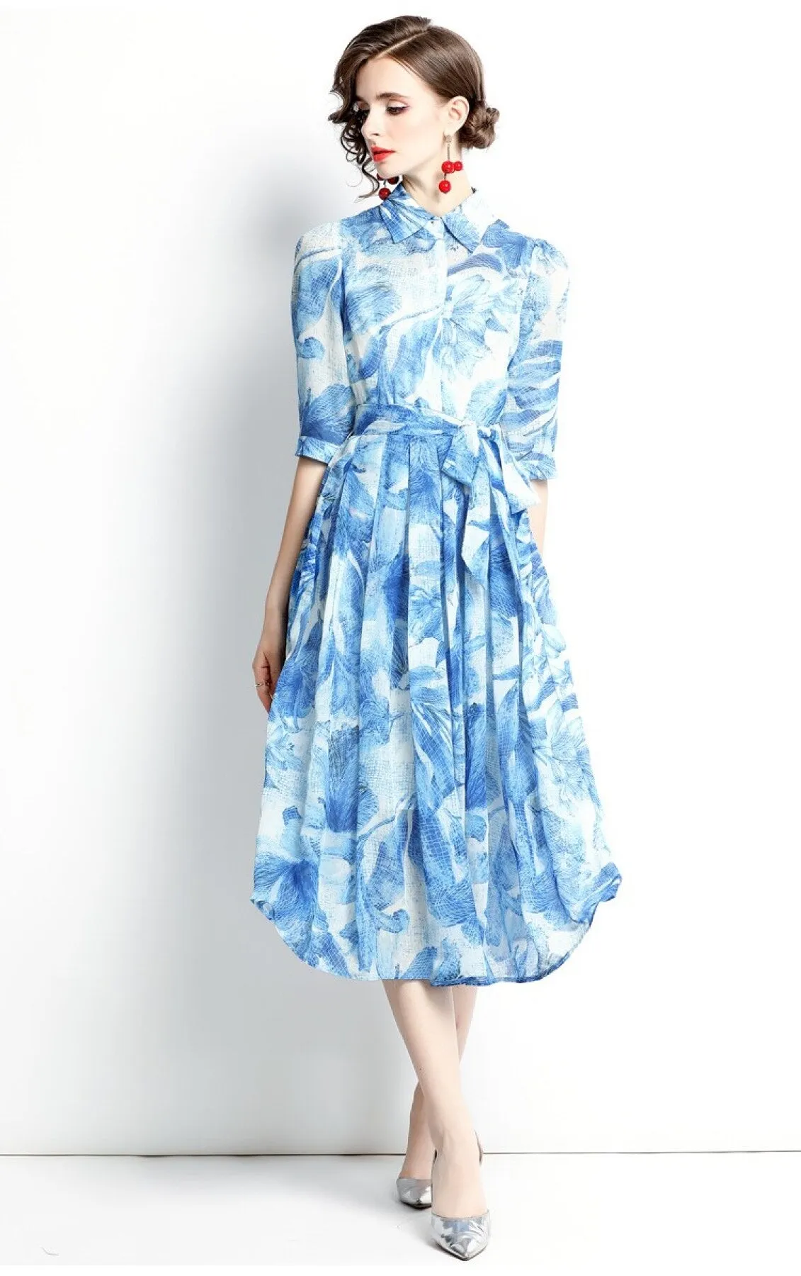 Blue Floral Best priced Expedited shipping Dress Shirt Spring