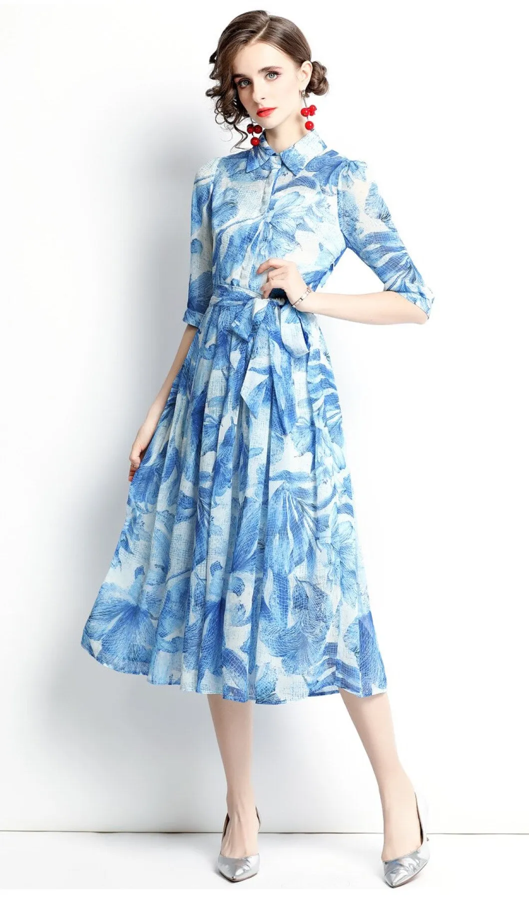 Blue Floral Best priced Expedited shipping Dress Shirt Spring
