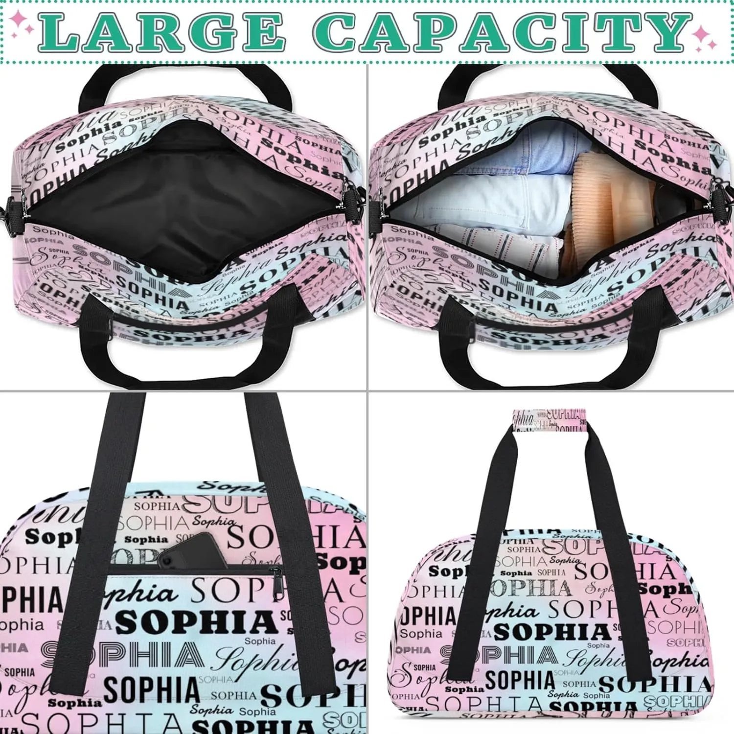 Blue Pink Custom Dance Bag Personalized Kids Gym Bag Overnight Duffel Bag Weekender Travel Bags for Girls Gymnastics Creative Name Ballet Bag Customized Kids Gifts