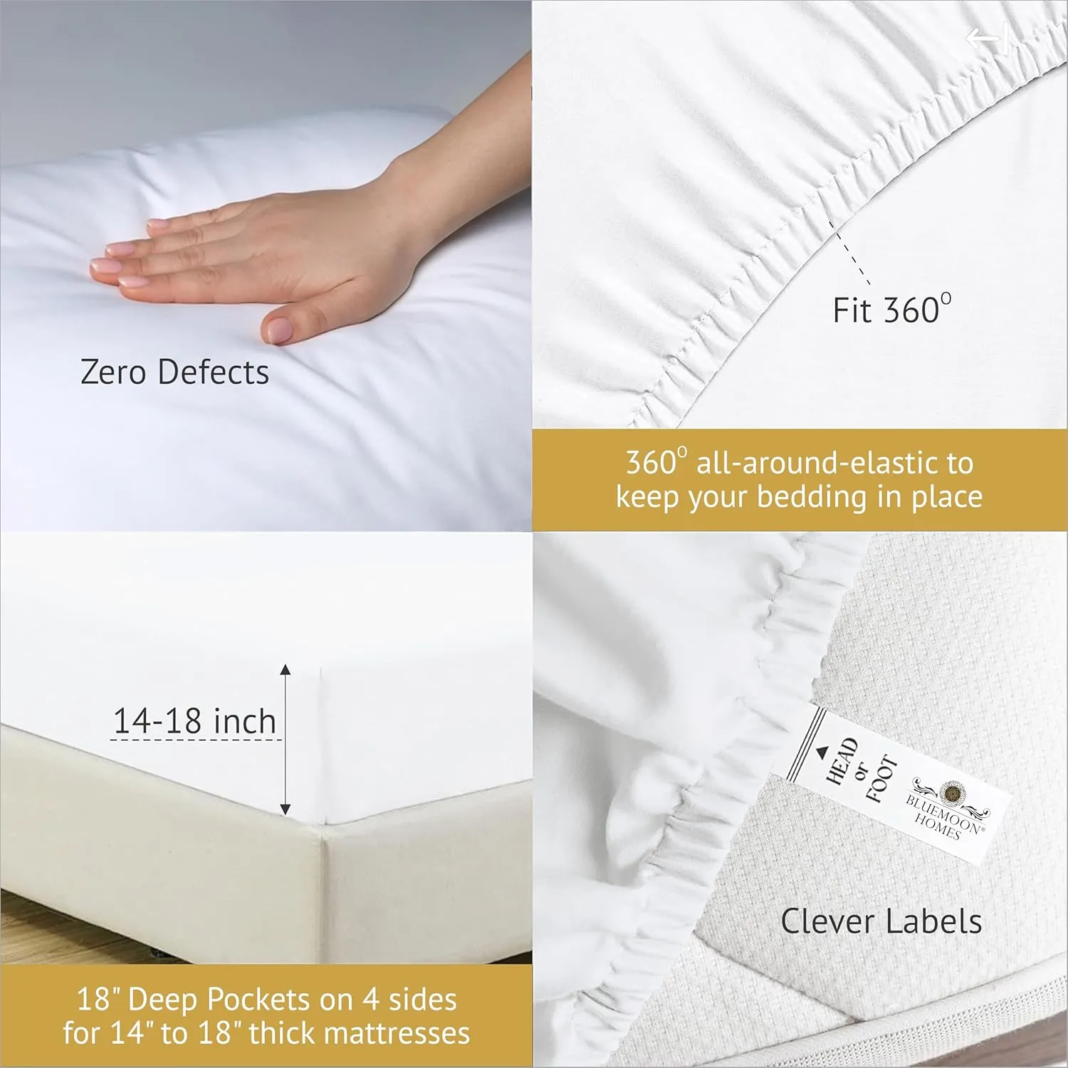 Bluemoon Homes King Size Egyptian Cotton Sheets,1000 Thread Count, 4Pc King Size Sheets Set, Smooth Sateen Weave King Sheets, 18" Deep Pocket, Ultra Luxury Sheet, King Sheet Set - White Sheets