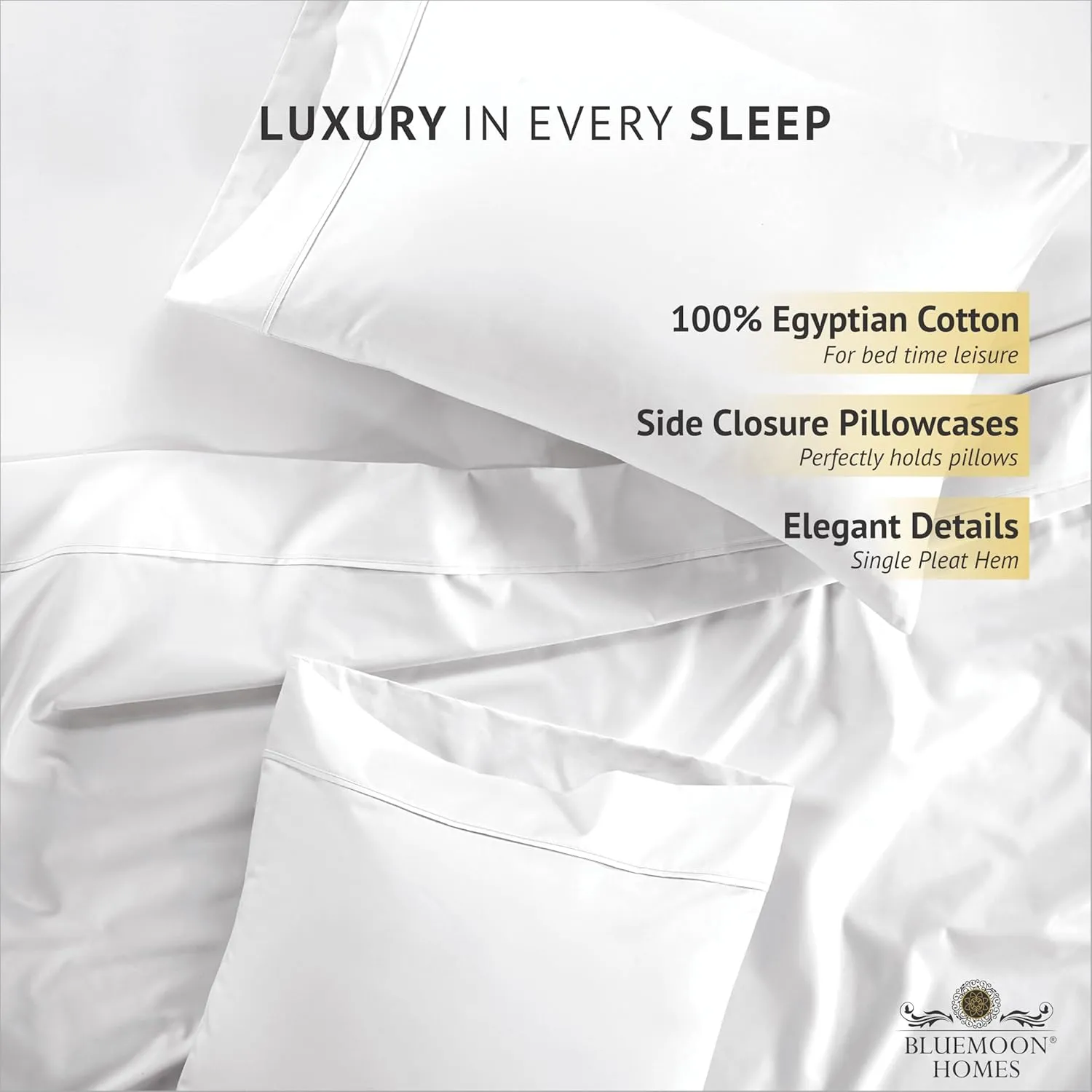 Bluemoon Homes King Size Egyptian Cotton Sheets,1000 Thread Count, 4Pc King Size Sheets Set, Smooth Sateen Weave King Sheets, 18" Deep Pocket, Ultra Luxury Sheet, King Sheet Set - White Sheets