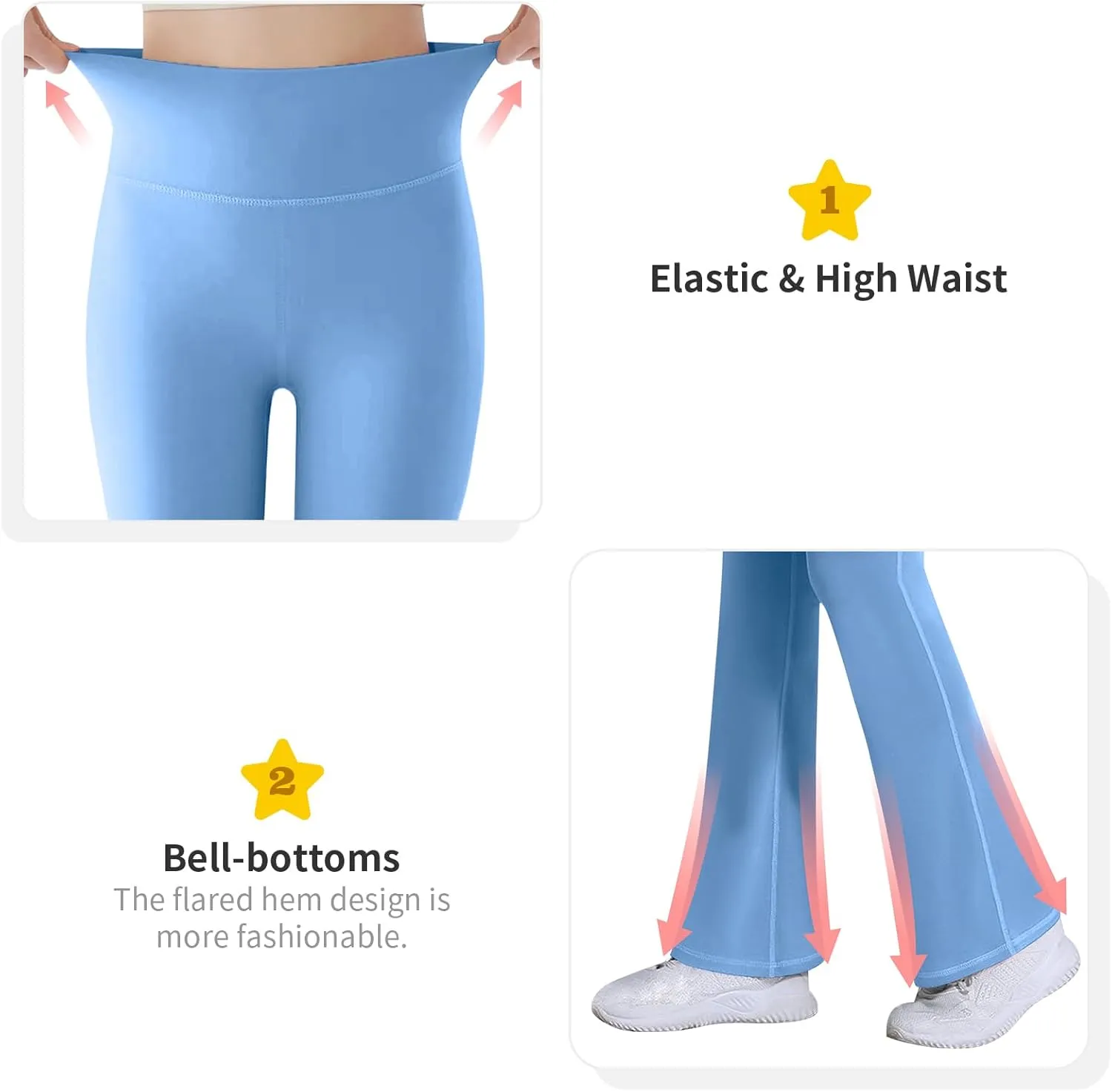 Bootcut Leggings for Girls High Waist Soft Stretch Women Yoga Pants Teen Dance Running Black Pink Dark Blue Maroon White