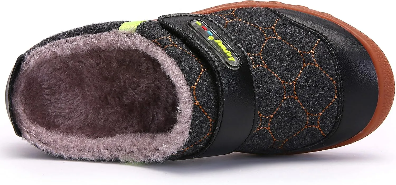Boys Girls Warm Slippers Kids Soft Plush Lining Indoor Outdoor Slip-on Shoes