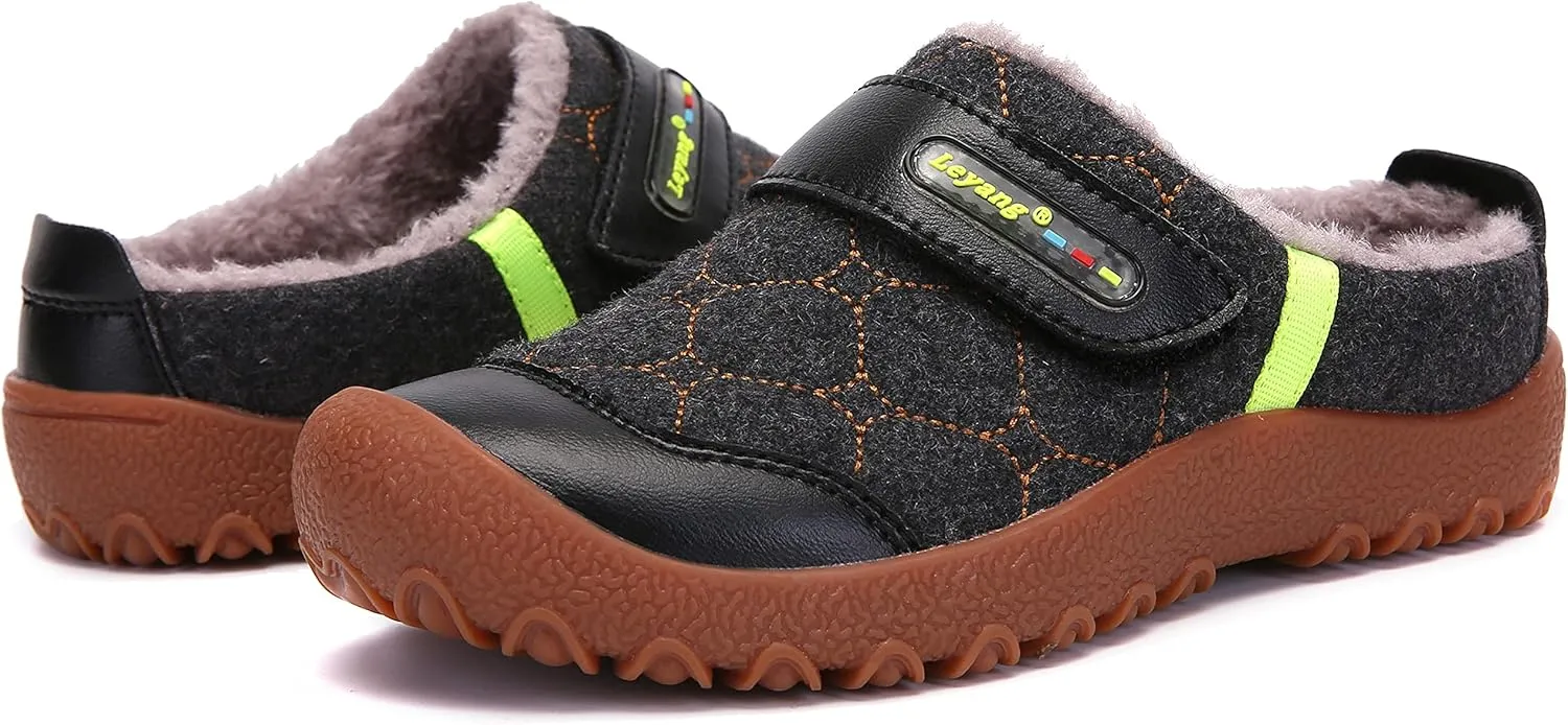 Boys Girls Warm Slippers Kids Soft Plush Lining Indoor Outdoor Slip-on Shoes