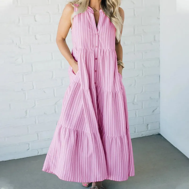 Breaire – Tiered stripe – Sleeveless maxi dress