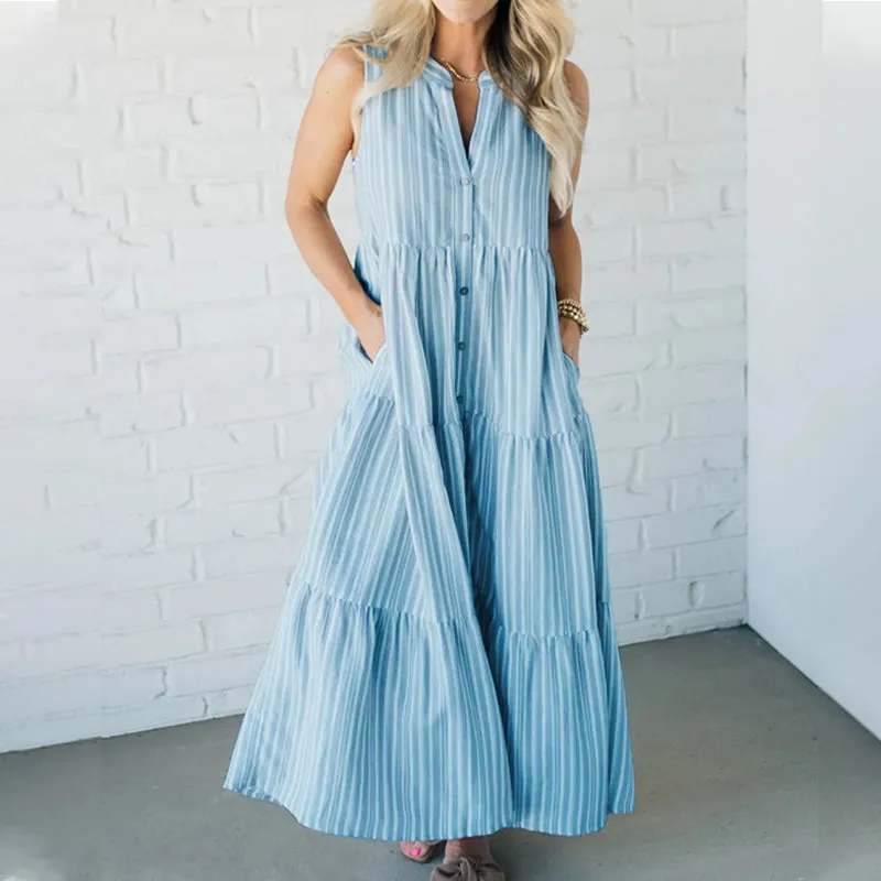 Breaire – Tiered stripe – Sleeveless maxi dress