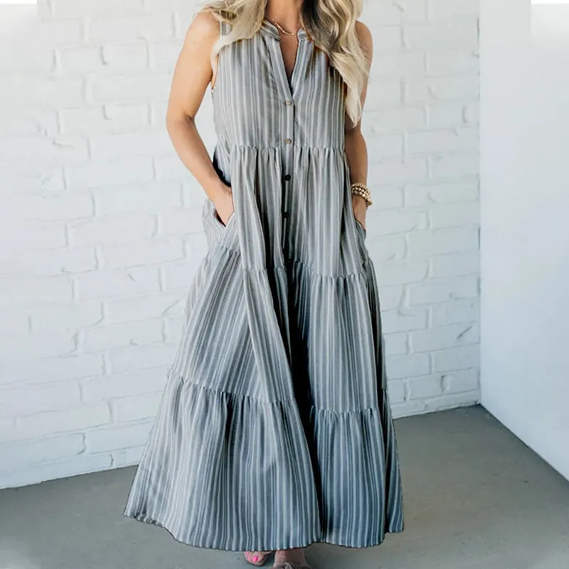 Breaire – Tiered stripe – Sleeveless maxi dress