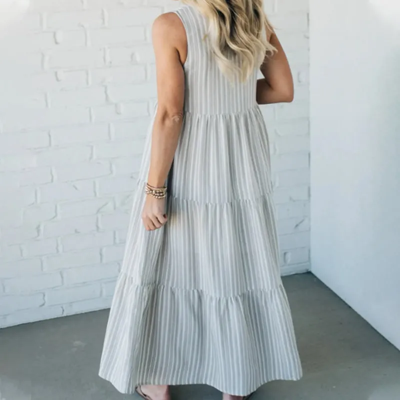 Breaire – Tiered stripe – Sleeveless maxi dress