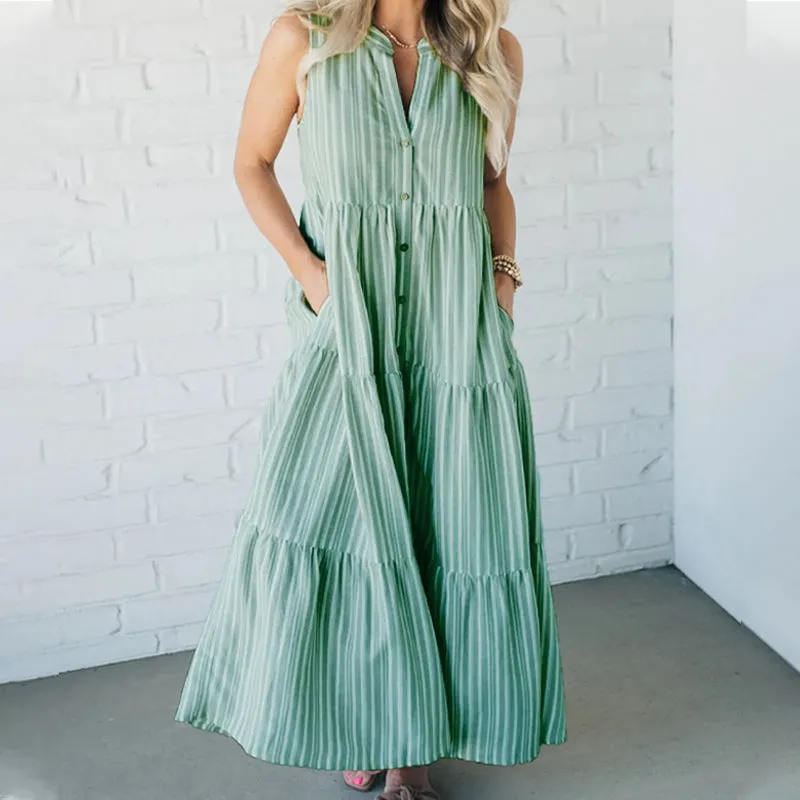 Breaire – Tiered stripe – Sleeveless maxi dress