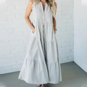 Breaire – Tiered stripe – Sleeveless maxi dress
