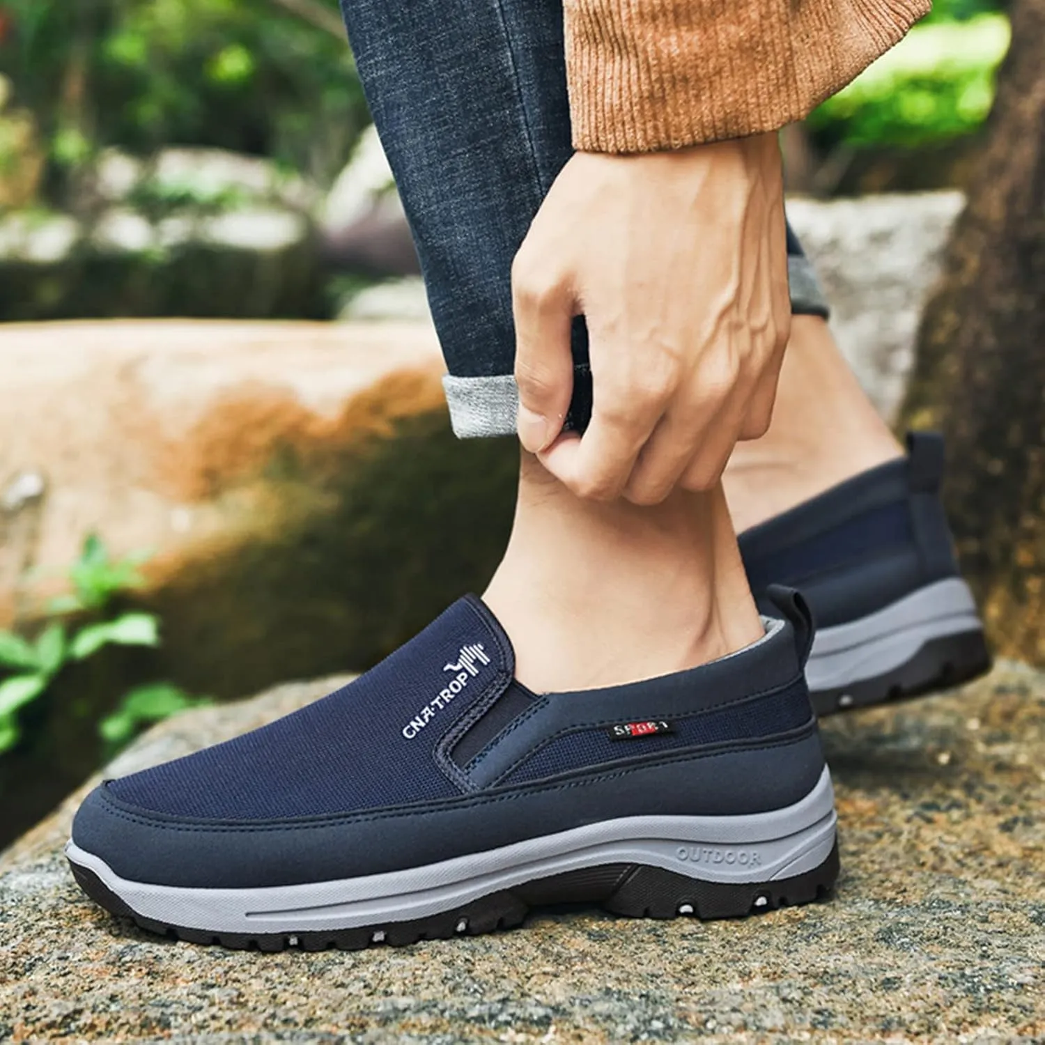 Breathable Orthopedic Travel Plimsolls, Non-Slip Air Sneakers, Men's Arch Support Slip-on Canvas Loafers