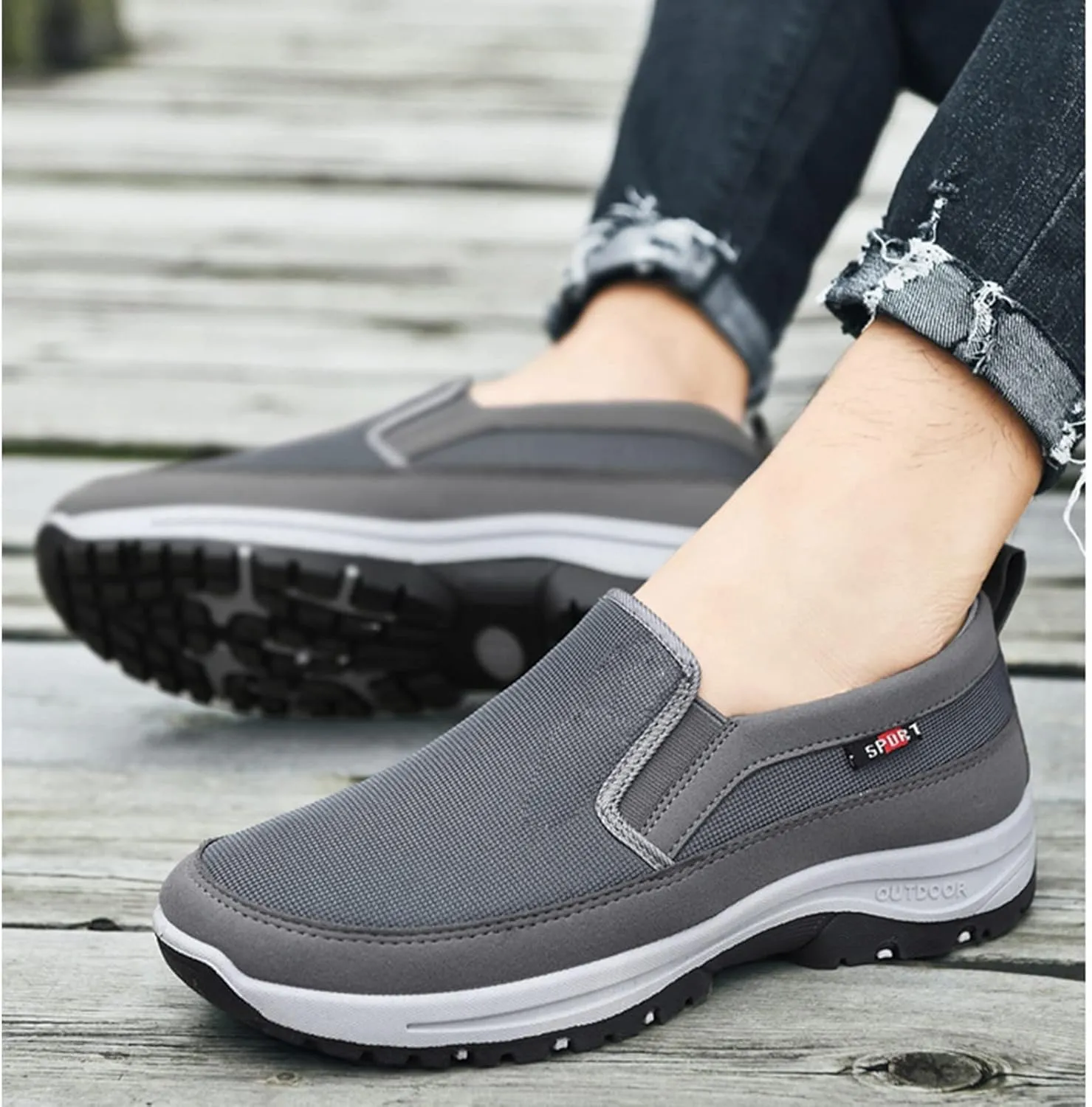 Breathable Orthopedic Travel Plimsolls, Non-Slip Air Sneakers, Men's Arch Support Slip-on Canvas Loafers