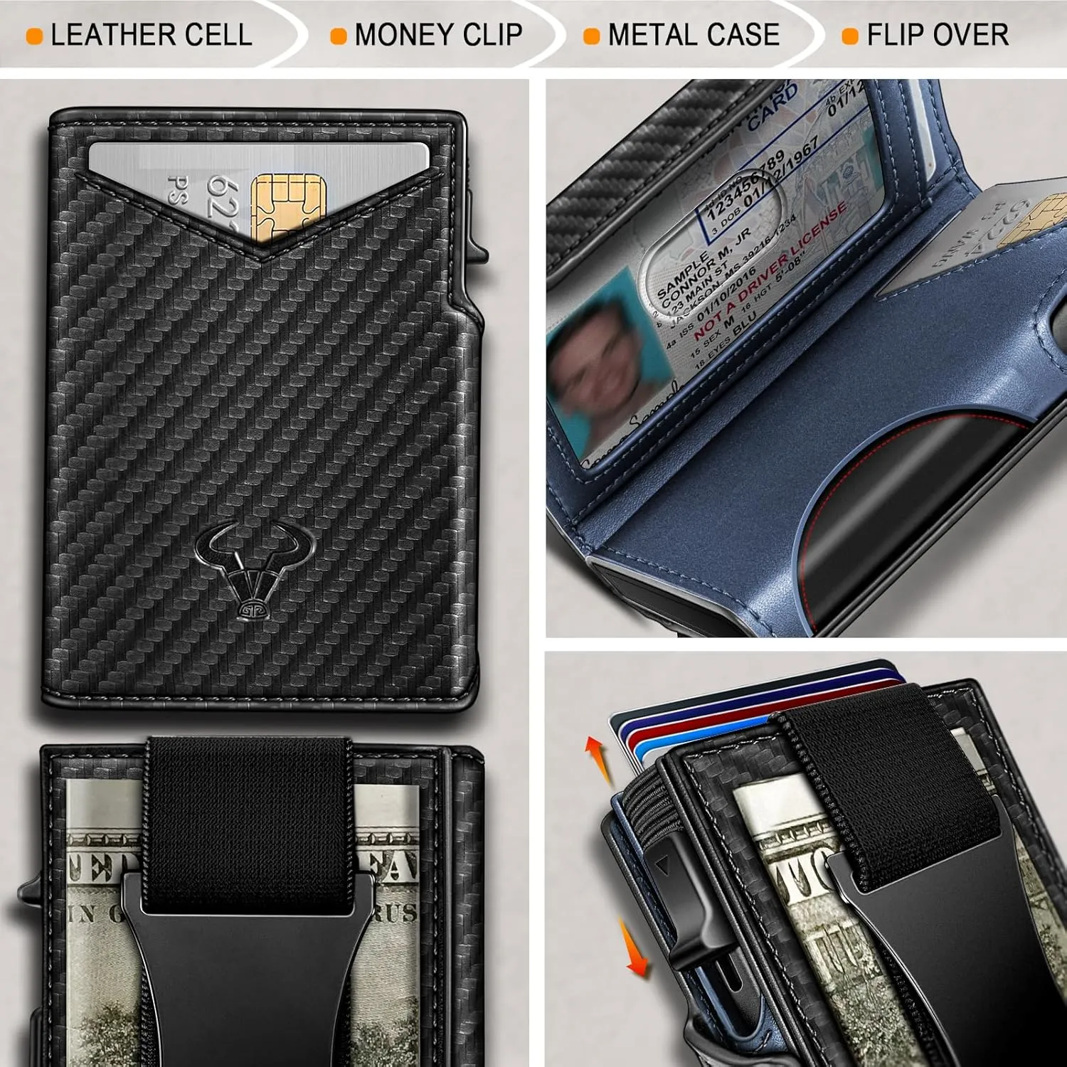BULLIANT Men Wallet Gift Boxed,Slim Front Pocket Wallet Money Clip Card Holder 3.8"x2.7",Pop-up Access