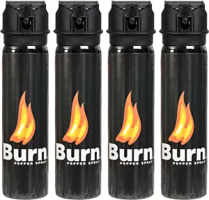 Burn Pepper Spray for Self Defense Security - 3.7 fl oz Compact Pepper Spray for Women and Men, Maximum Strength, Police Grade with UV Dye, Ideal for Personal Safety, Joggers & Home Defense - 4 Pack