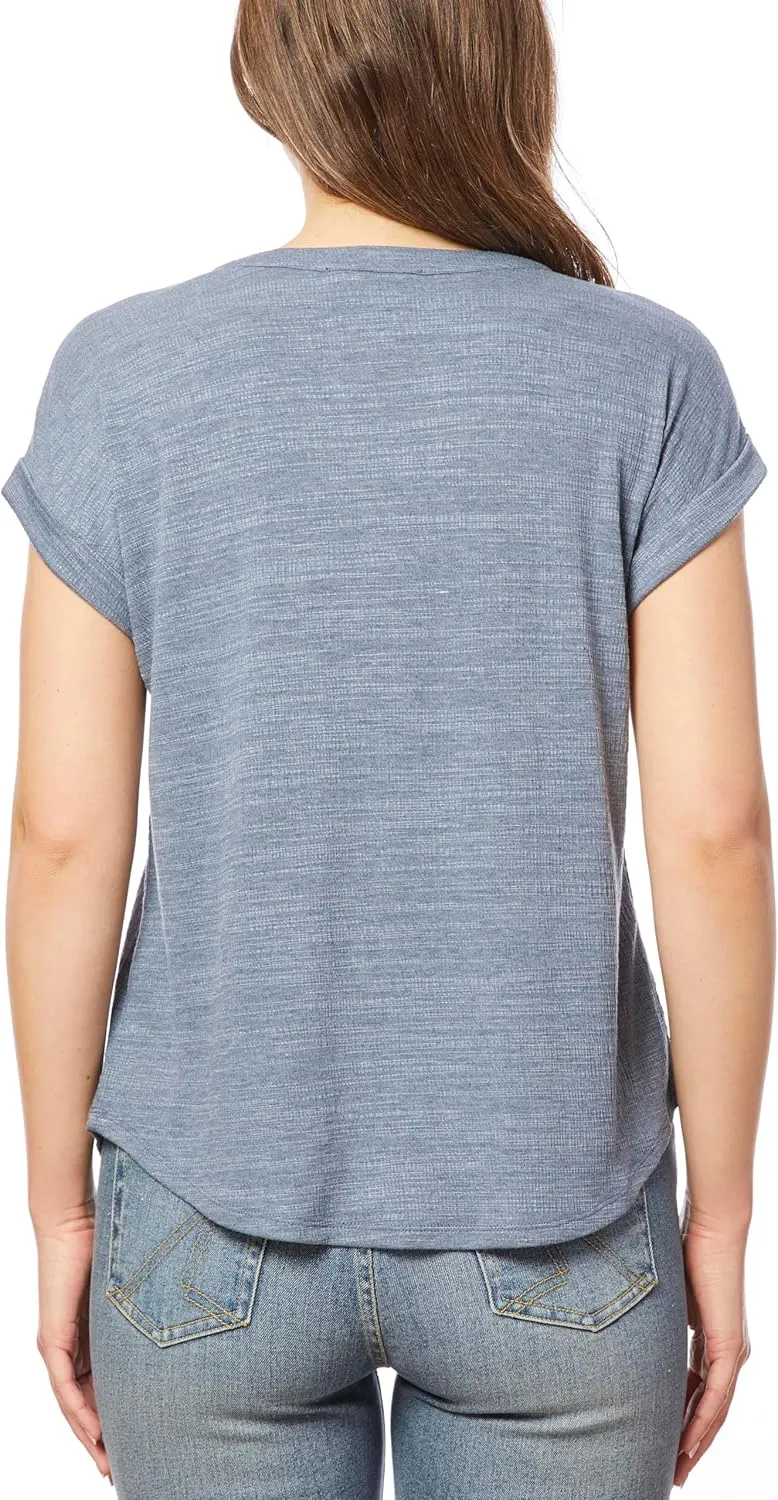 Cable & Gauge Cap Sleeve Embroidered Split Neck Top