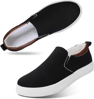 CAIJ Mens Slip On Shoes - Casual Canvas Black Low Top Slip On Shoes