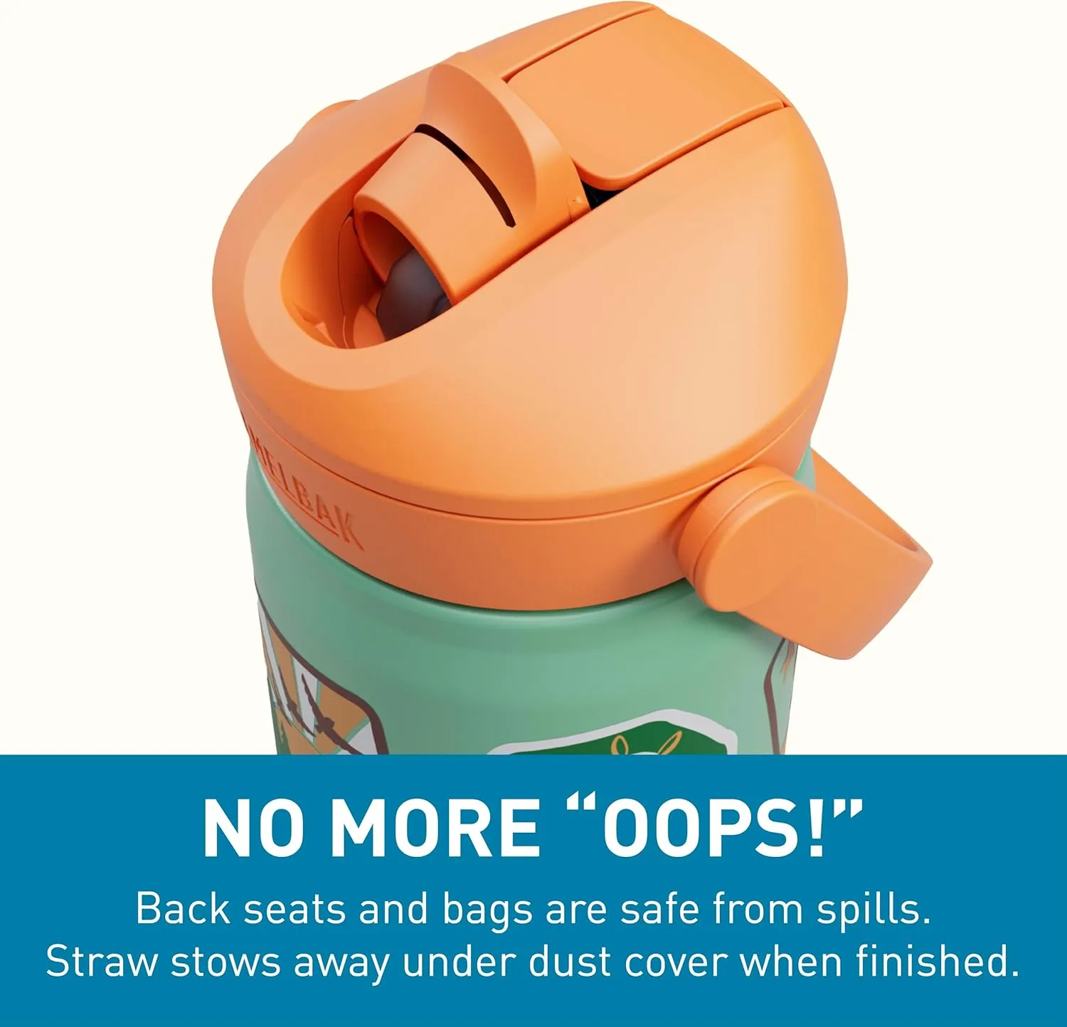 CamelBak Thrive Flip Straw Kids Bite Valve Insulated Stainless Steel Water Bottle Camp Badges, 12oz
