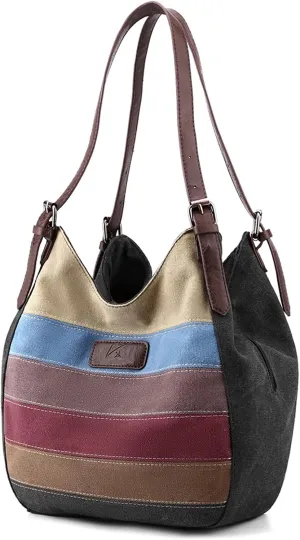 Canvas Tote Purse Shoulder Crossbody Bag for Women, Vintage Small Handbag Multi Pocket Purses Top Handle Work Bags