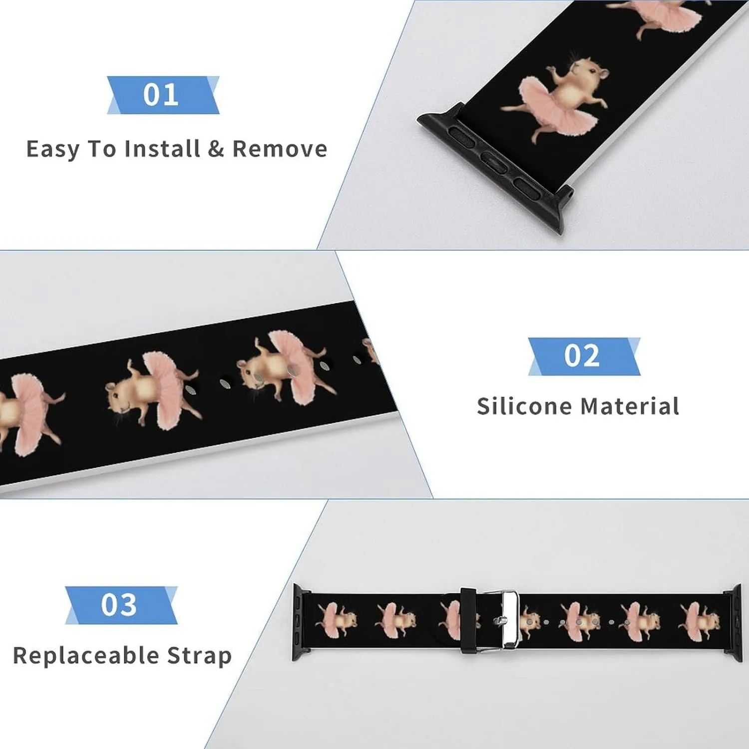 Capybara Ballet Dancer Adjustable Silicone Watchband Compatible with IWatch Classic Soft Sports Watch Strap for Men Women