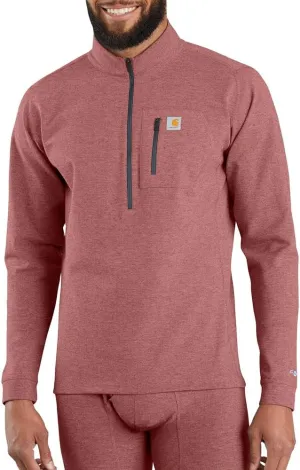 Carhartt mens Force Tech Quarter-zip Thermal Long Sleeve Shirt Base Layer Top, Fired Brick Heather, XX-Large Tall US