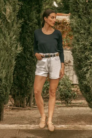 CARROLL CAMEL- Perforated Leather Ballet Flats with Buckle