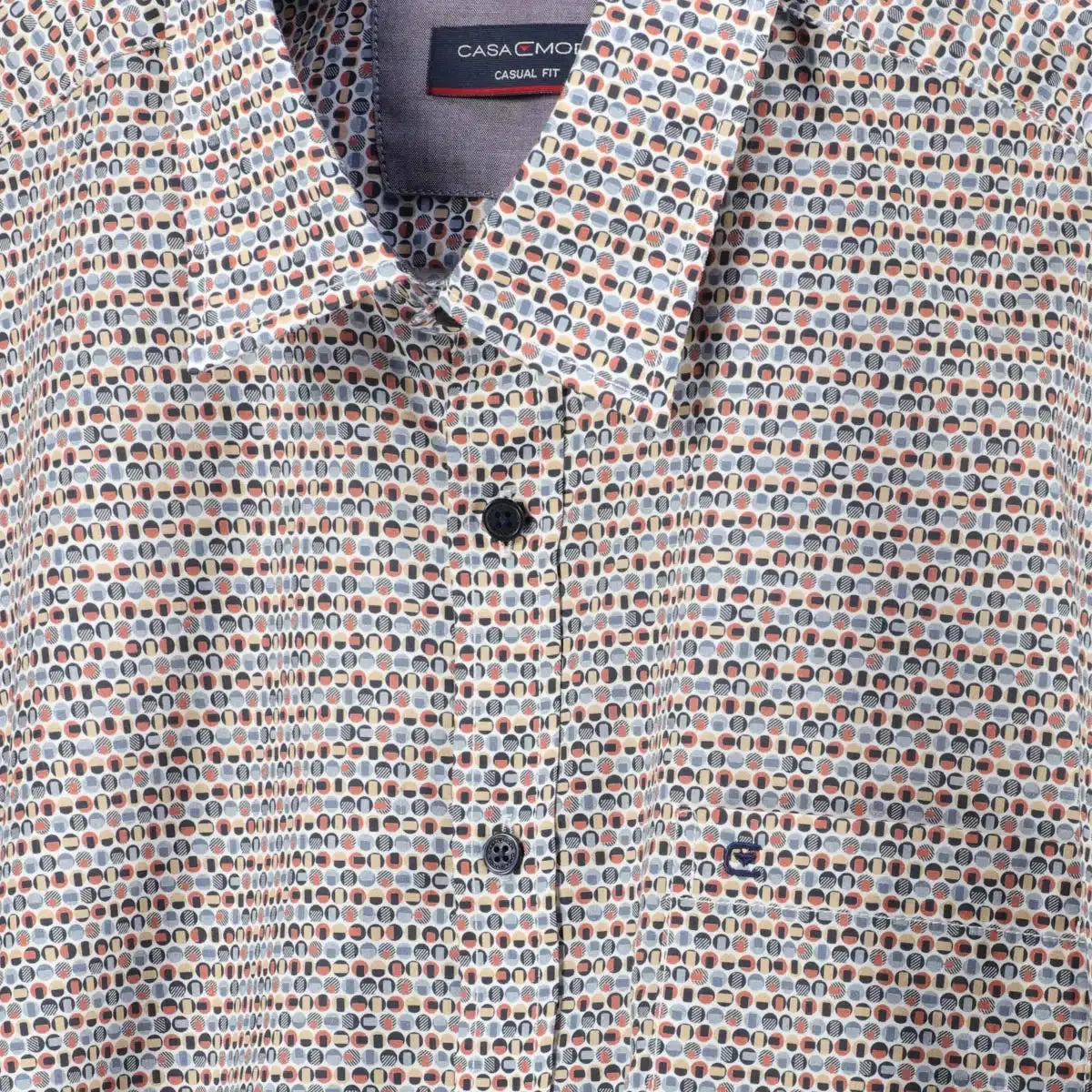 Casa Moda Short Sleeve Shirt Casual Fit Blue Circular Print